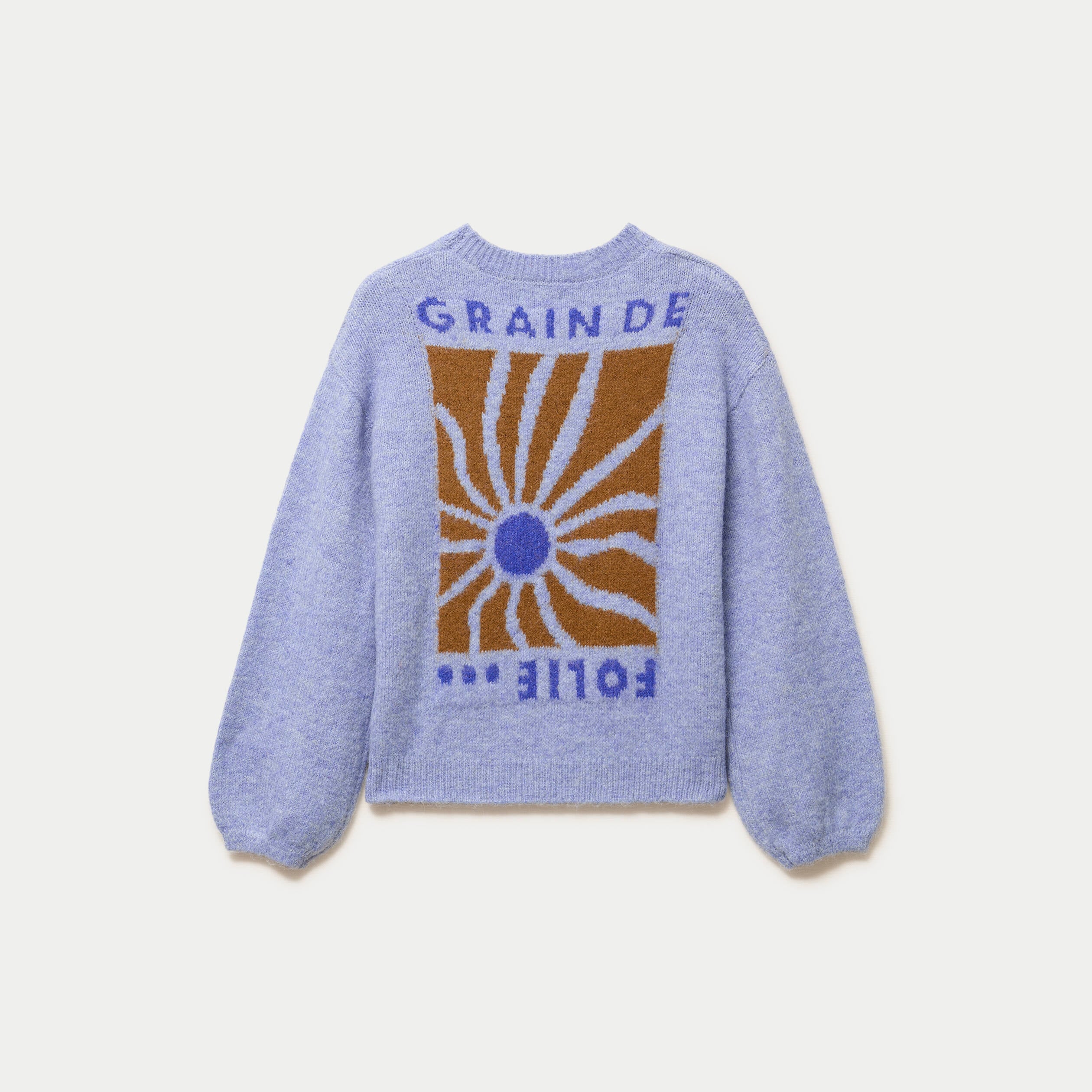 Pull ample col rond manches longues bleu ciel femme