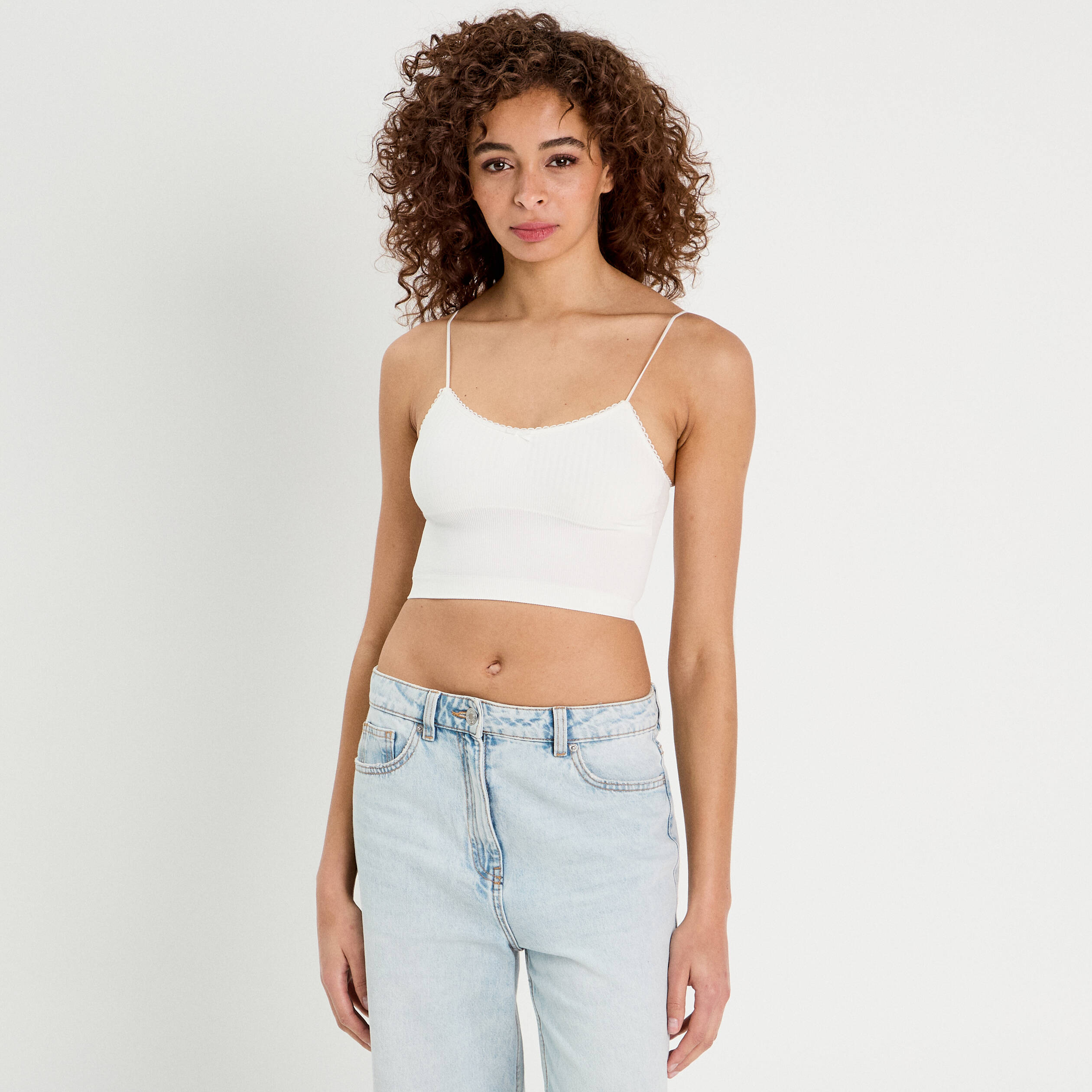 Crop top c&ocirc;tel&eacute; ecru femme