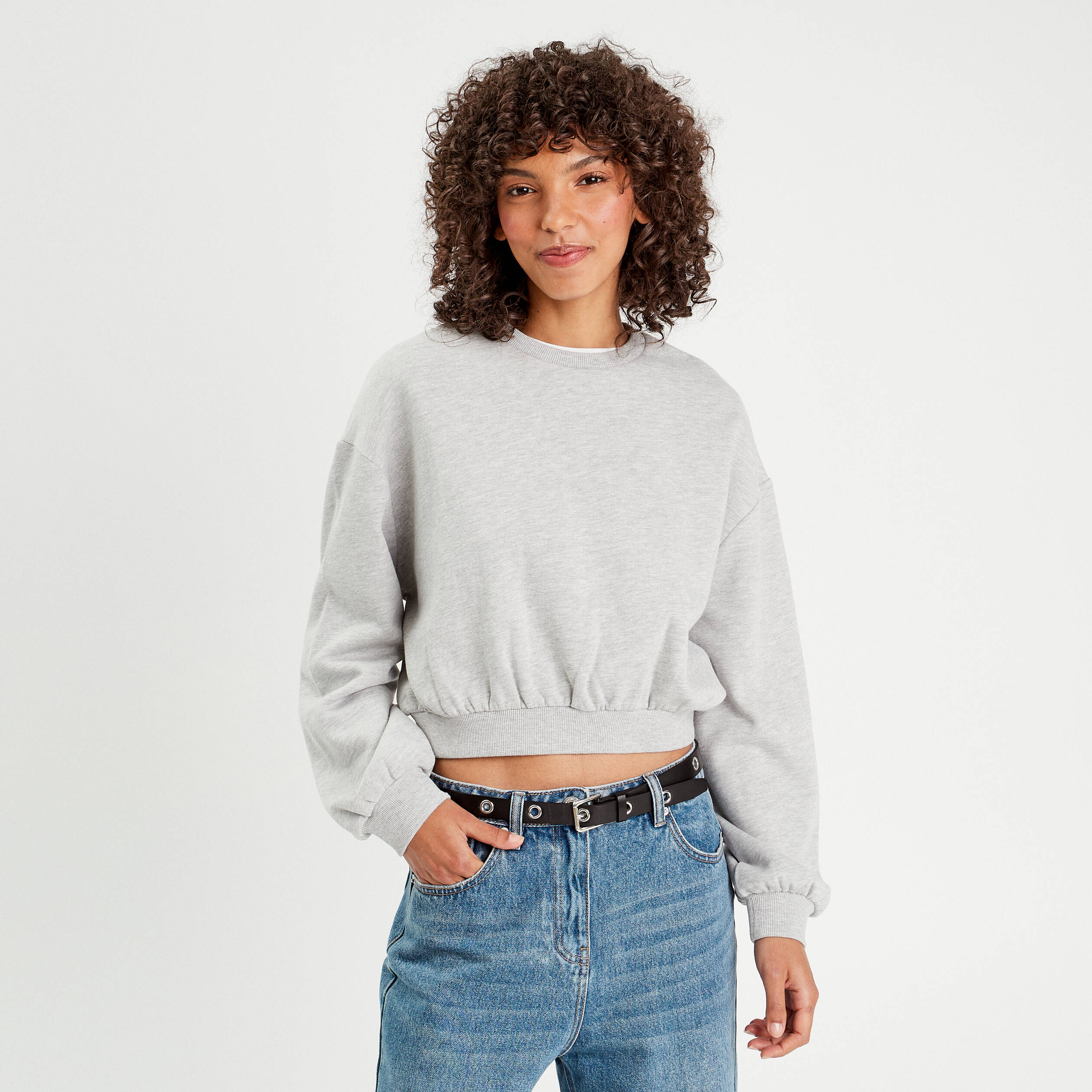 Sweat manches longues gris clair femme