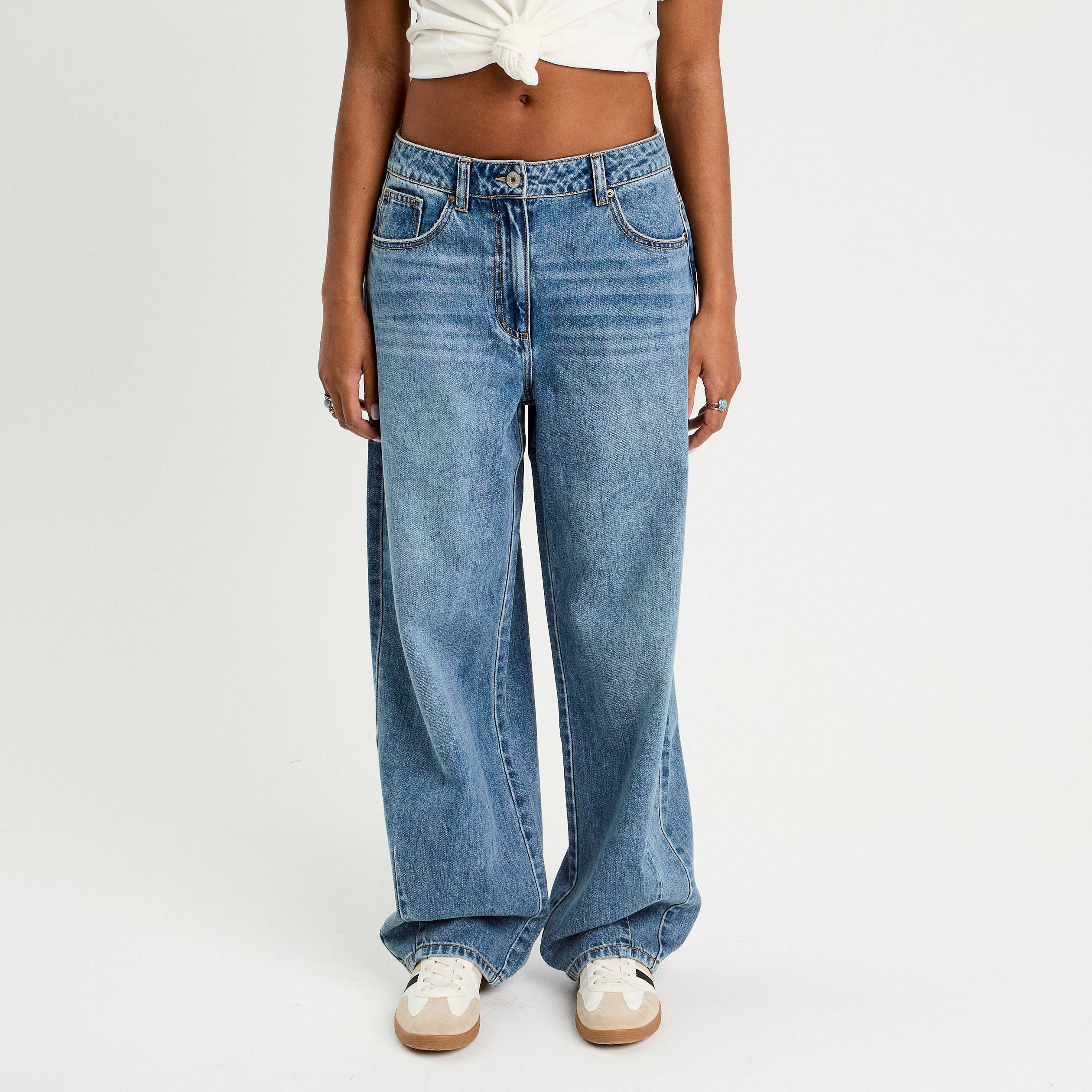 jeans baggy taille haute denim double stone femme Jeans baggy taille haute denim double stone femme