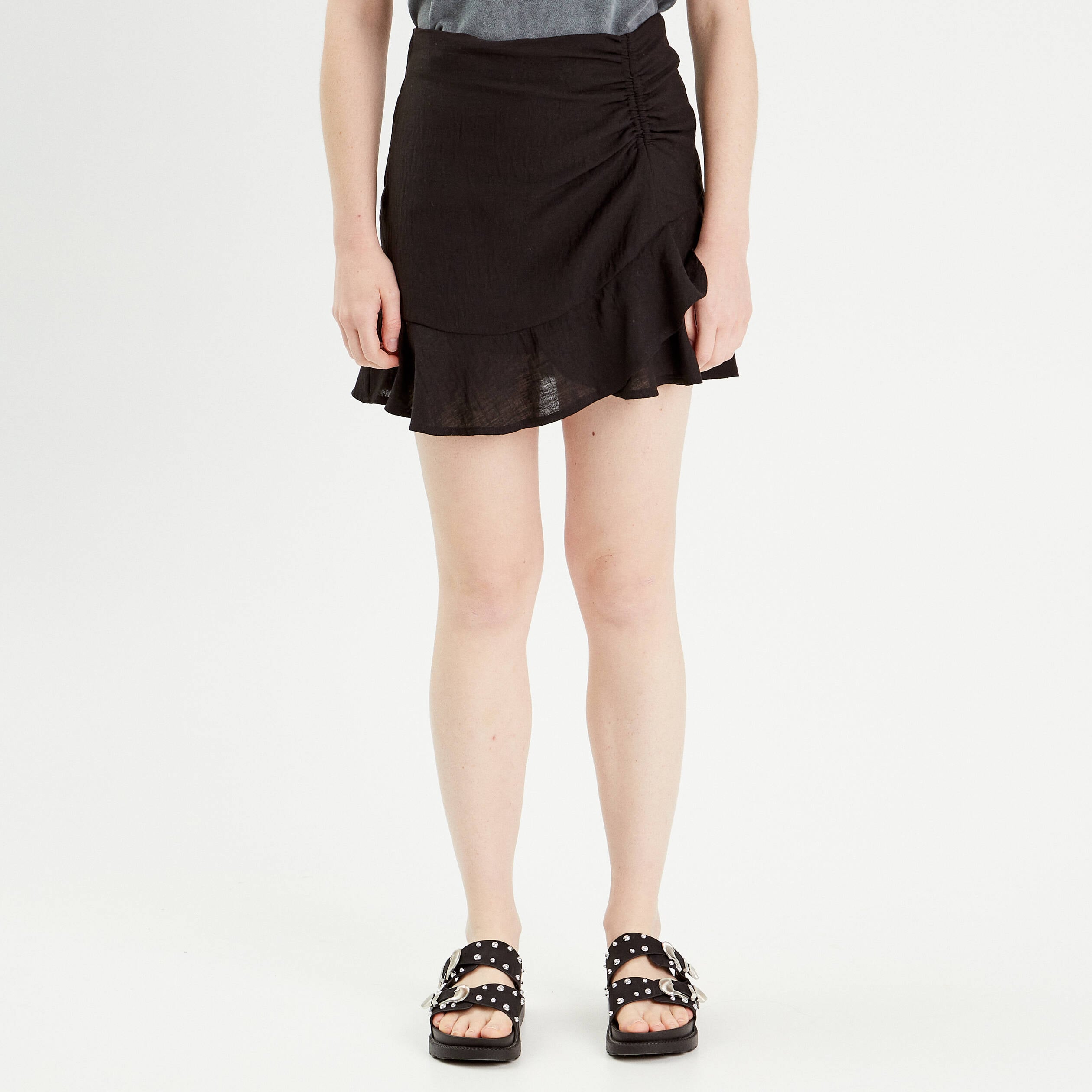 Jupe &eacute;vas&eacute;e fluide volants noir femme