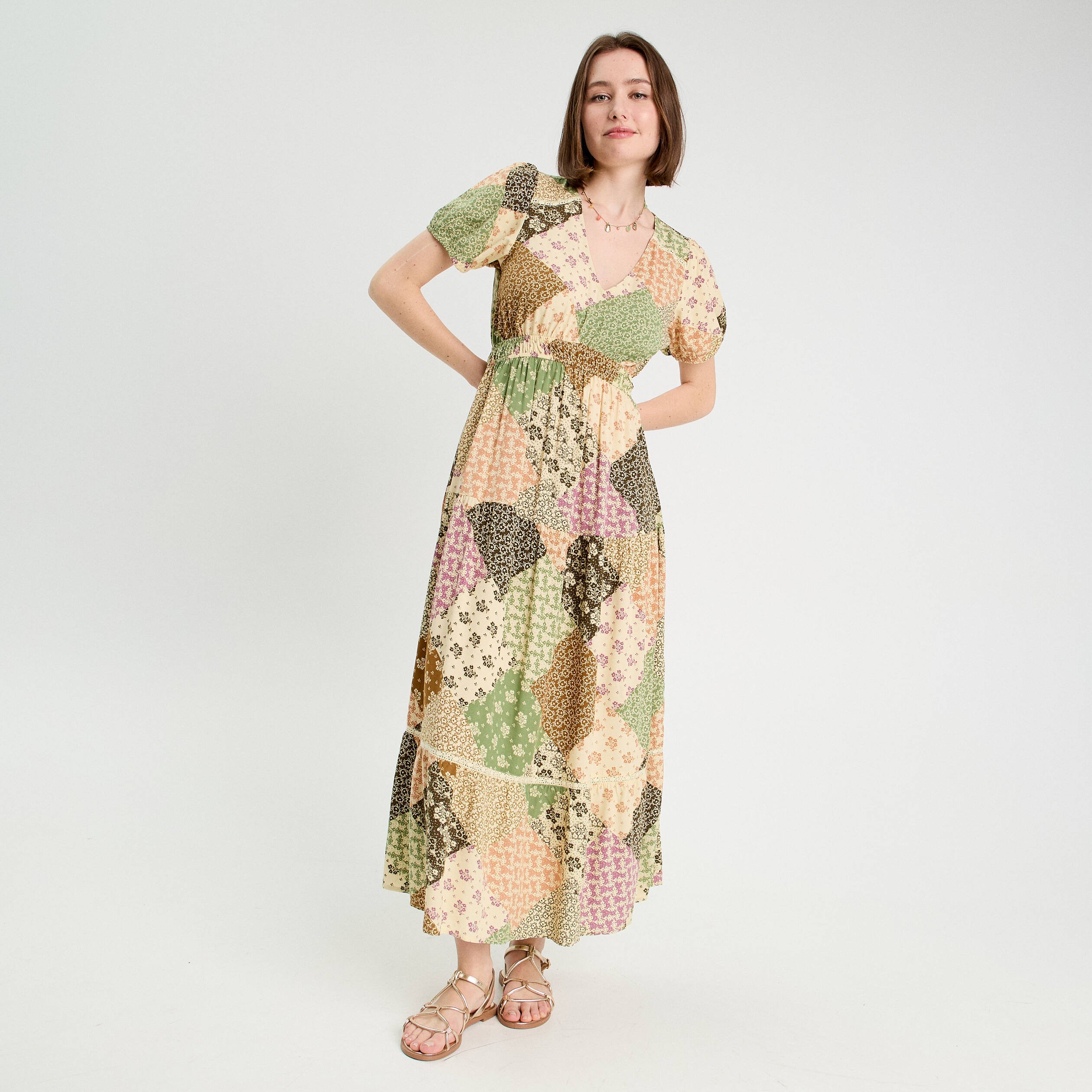 robe longue evasee beige femme Robe longue évasée beige femme