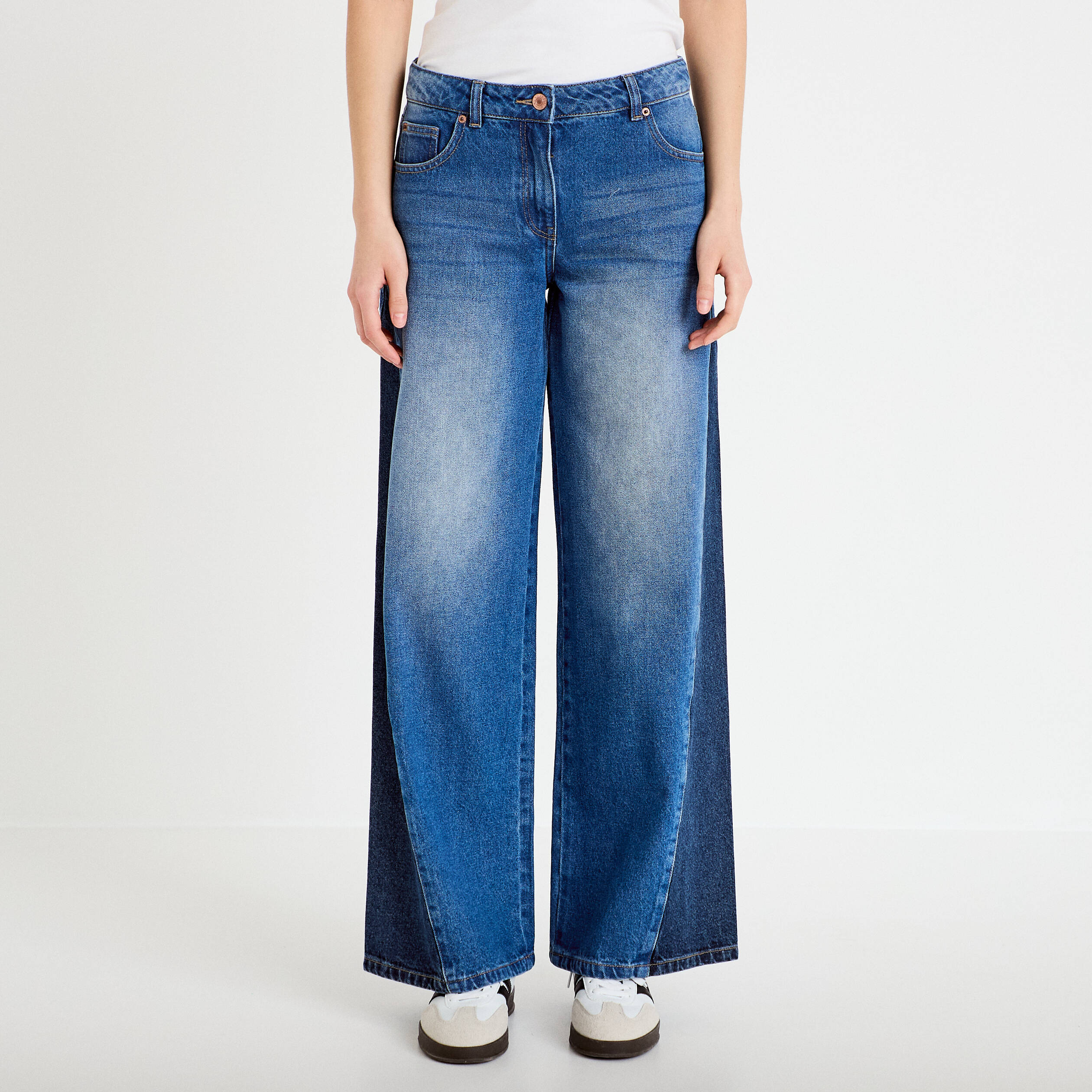Jean wide leg taille basse denim double stone femme