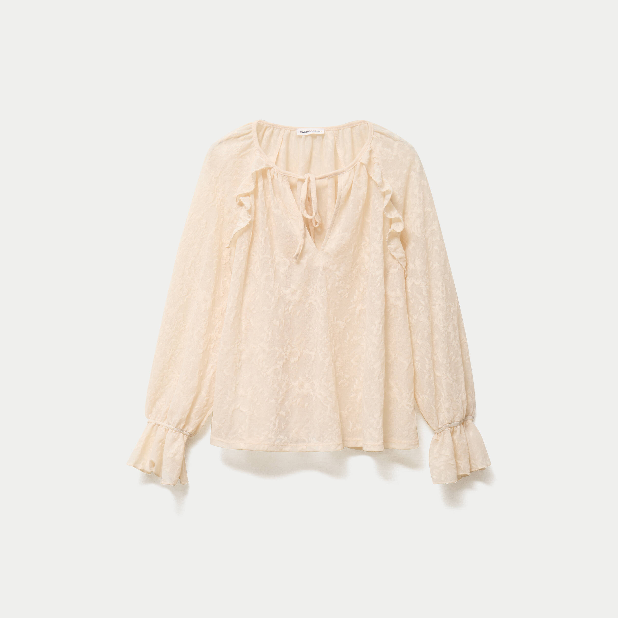 Blouse droite manches longues col rond ecru femme