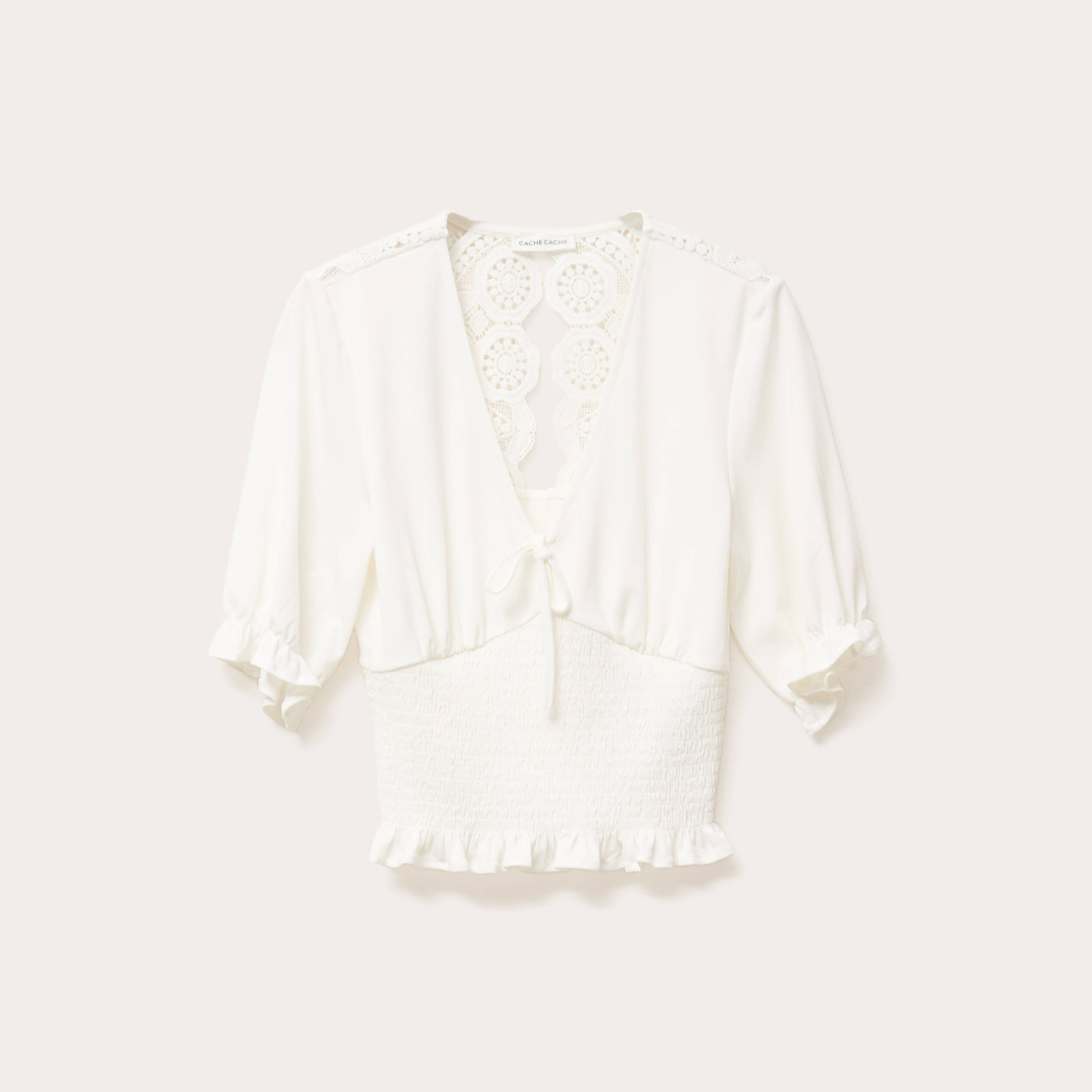 blouse manches courtes smockee blanc femme Blouse manches courtes smockée blanc femme