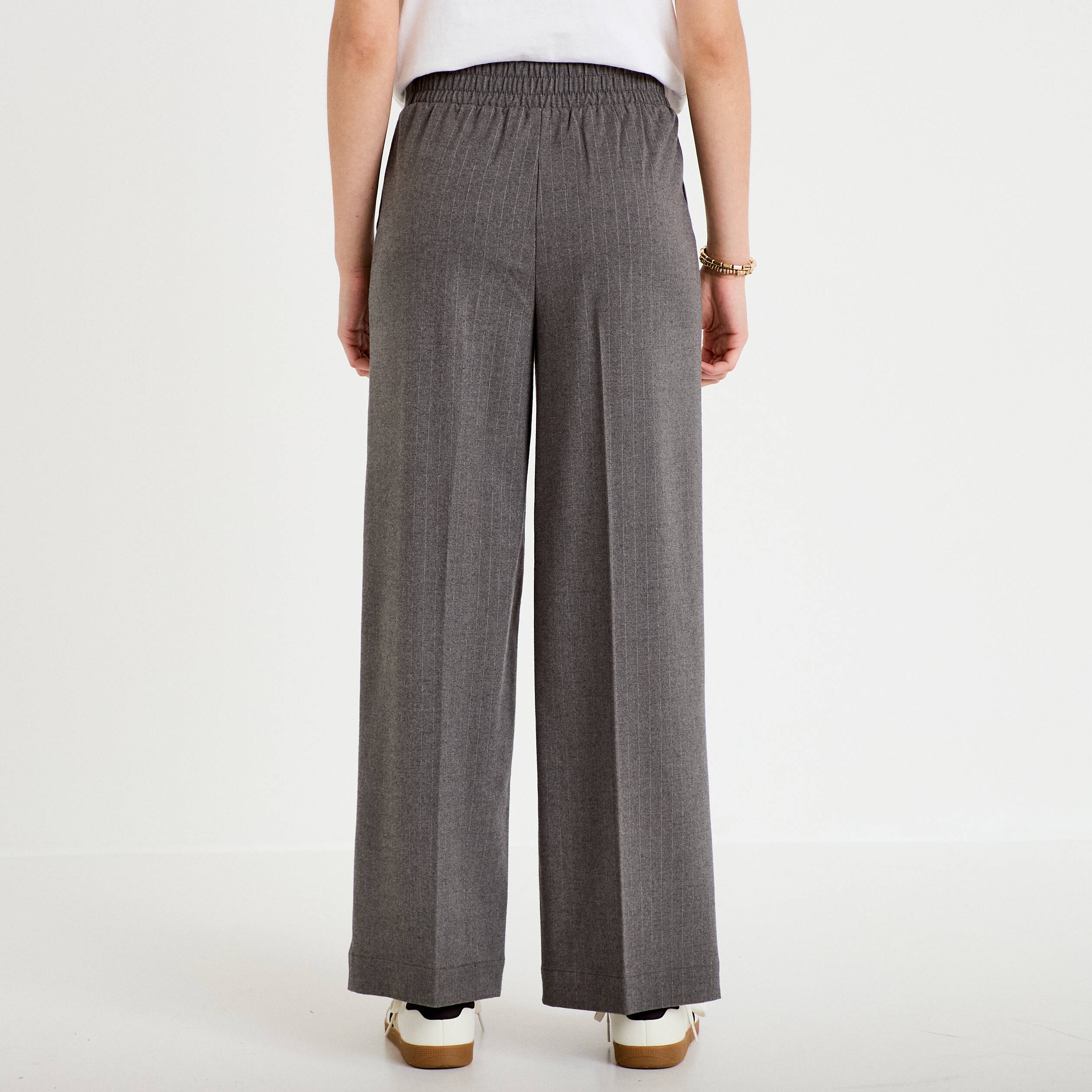 Pantalon large taille standard gris femme