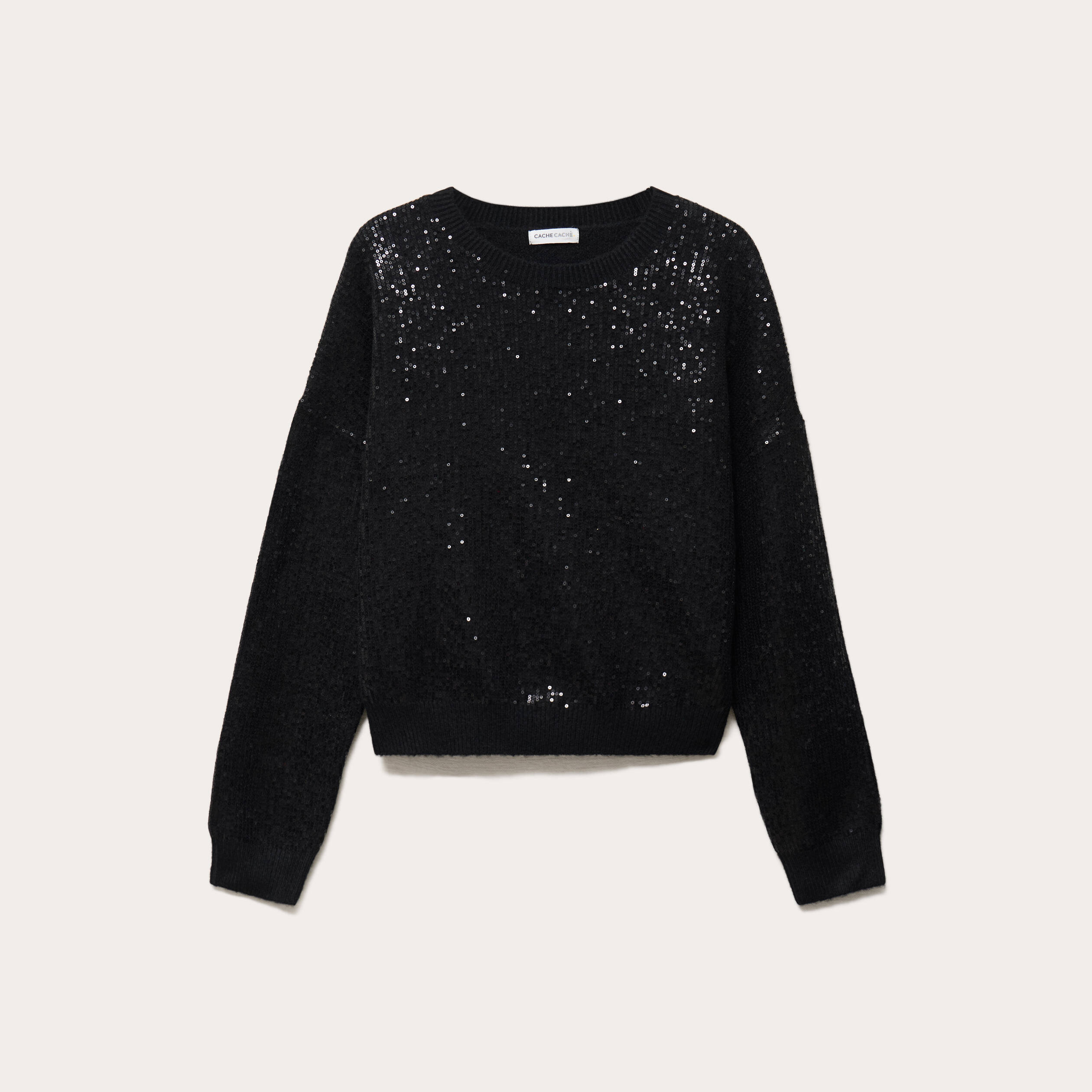 Pull manches longues avec sequins noir femme