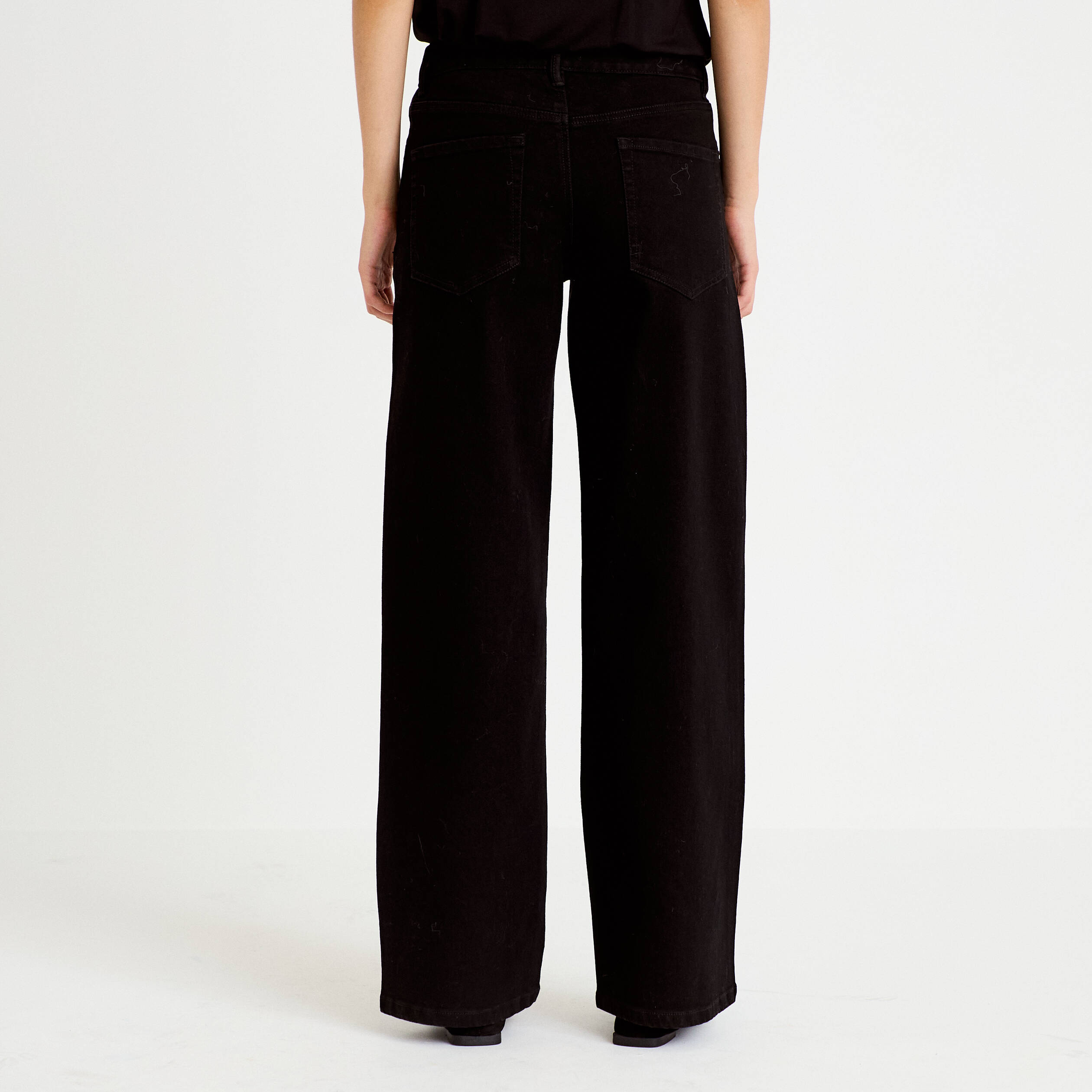 Jean wide leg taille basse strass noir femme