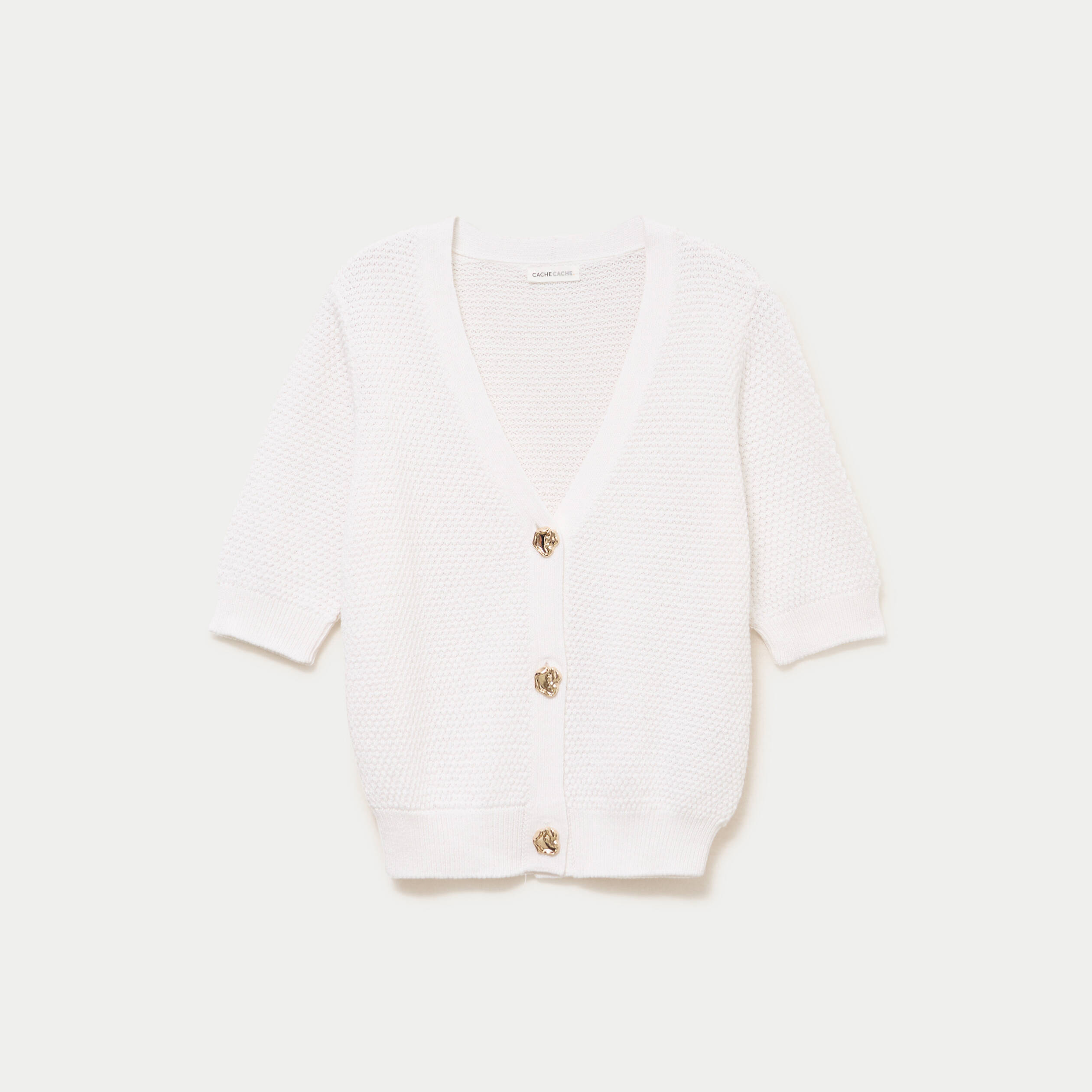 Gilet col v manches courtes ecru femme