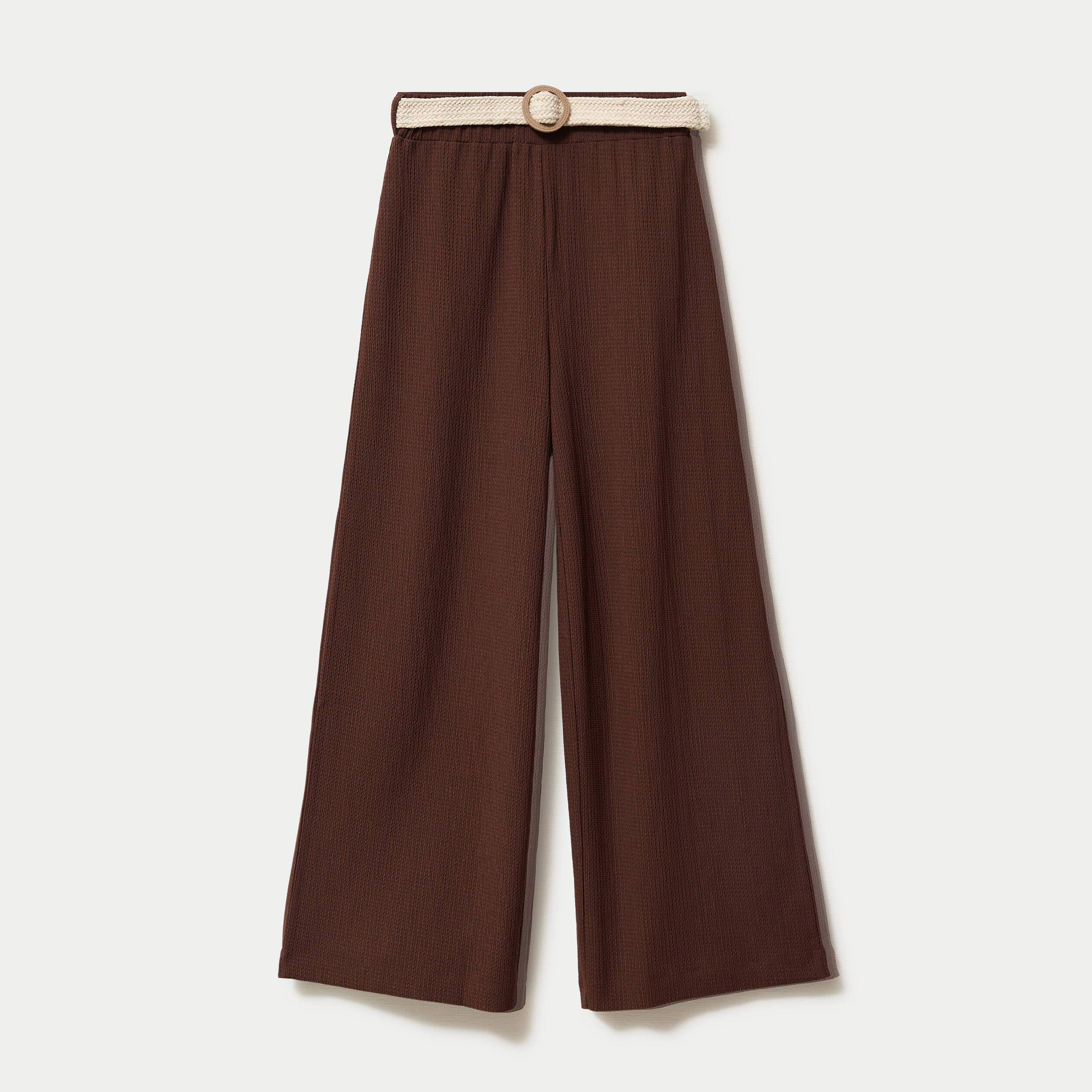 Pantalon large fluide ceintur&eacute; marron fonc&eacute; femme