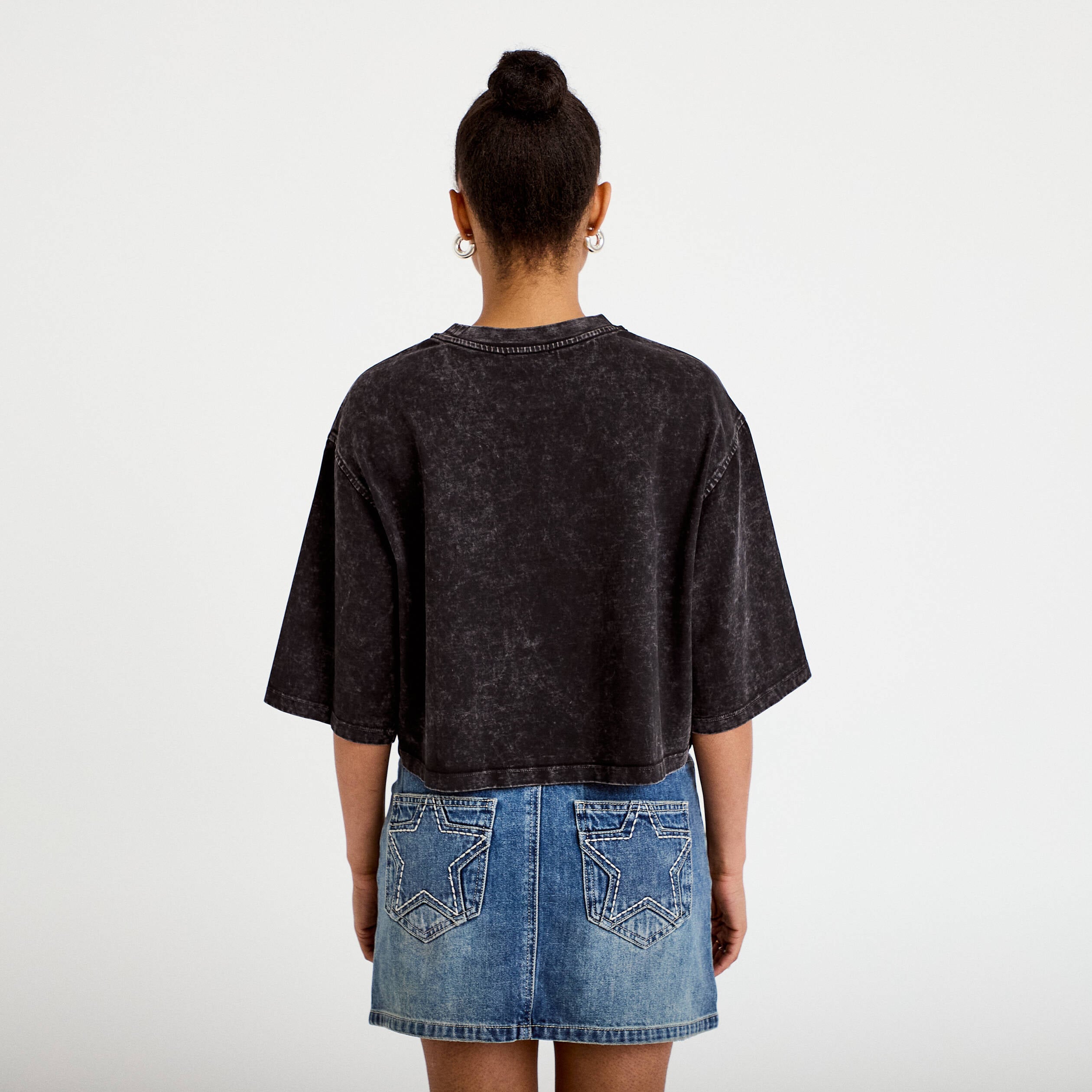T-shirt oversize court manches longues noir femme