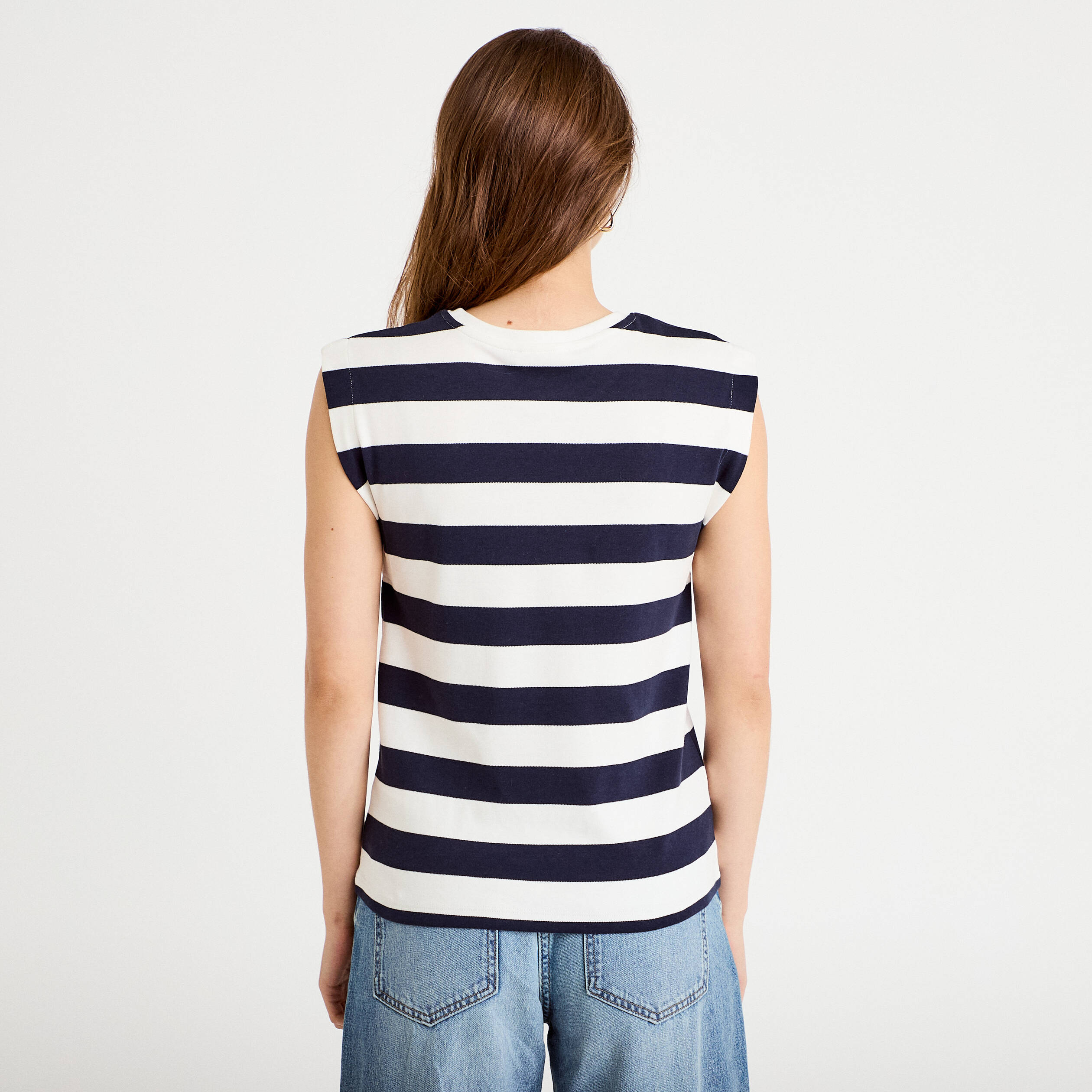 T-shirt col rond sans manches blanc femme