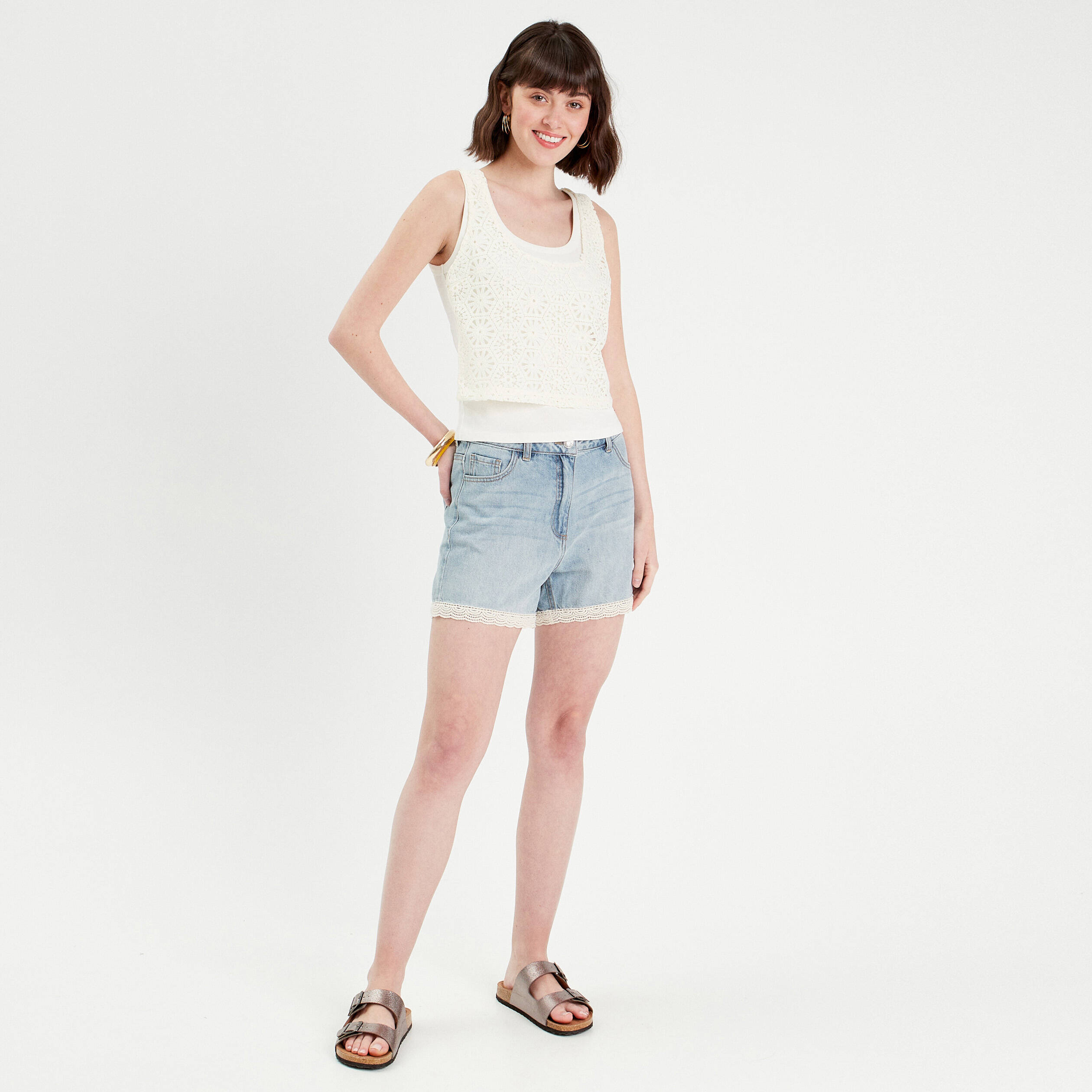 debardeur 2 en 1 crochet ecru femme Débardeur 2-en-1 crochet ecru femme