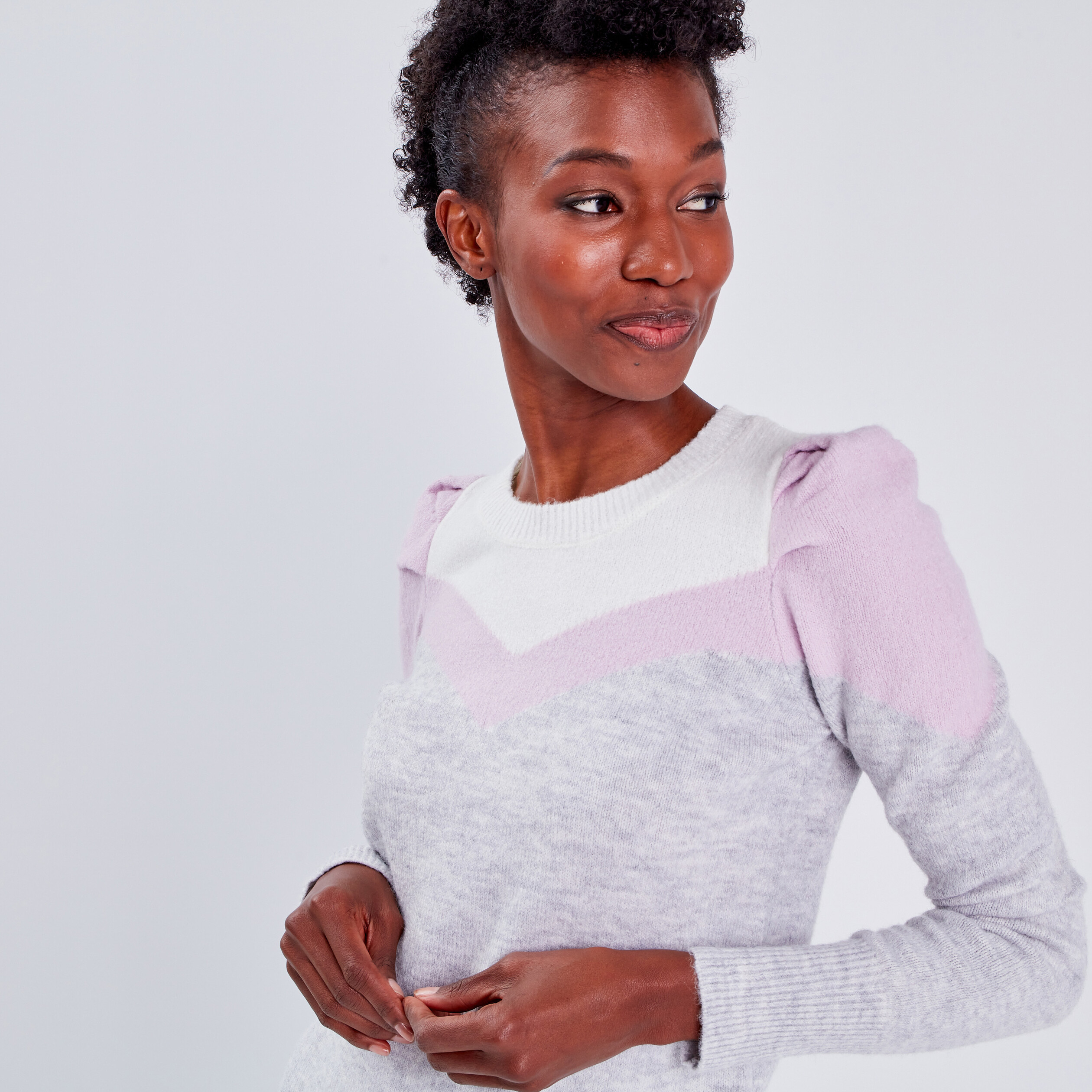 pull epaules froncees gris clair femme Pull épaules froncées gris clair femme