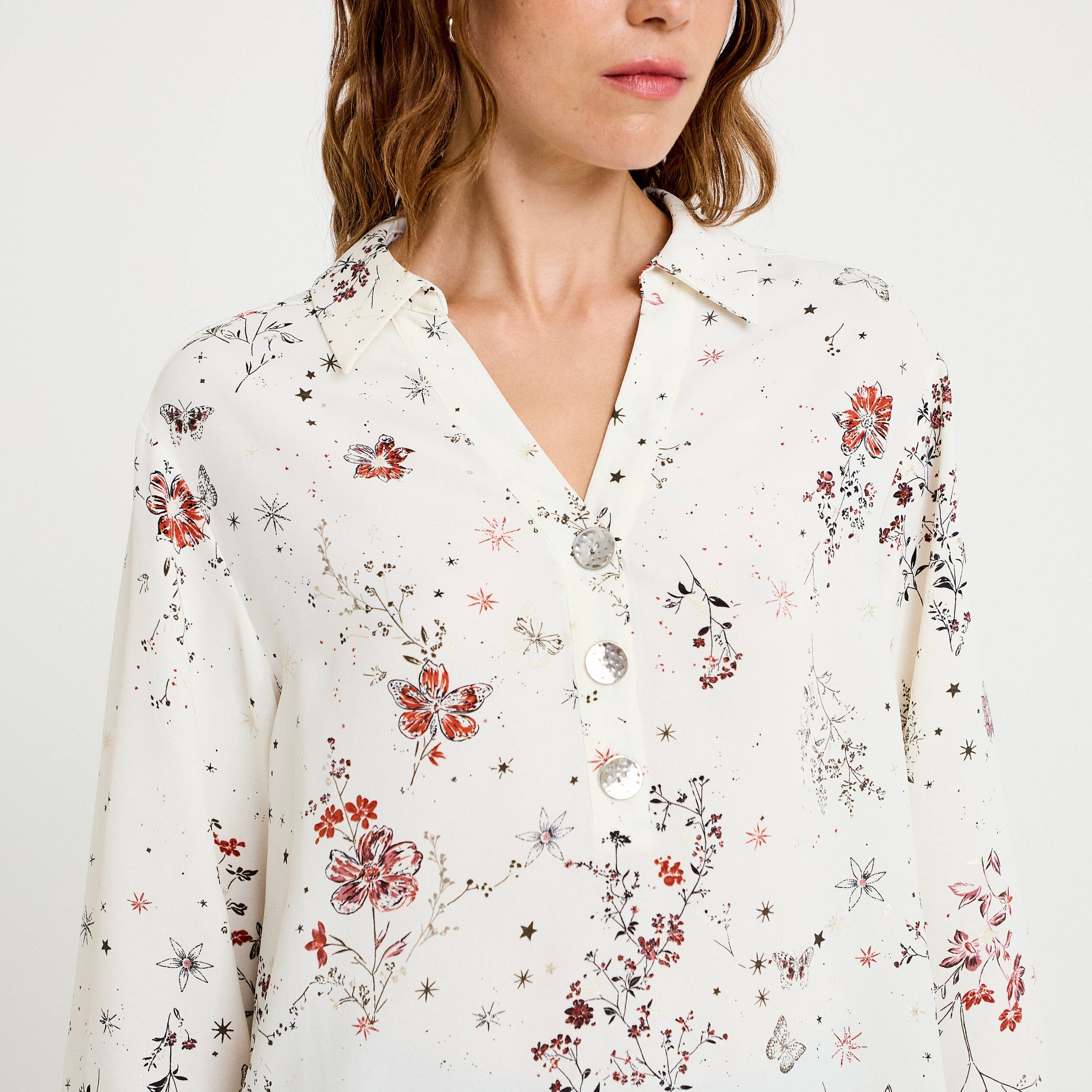 Blouse col chemise manches longues blanc femme