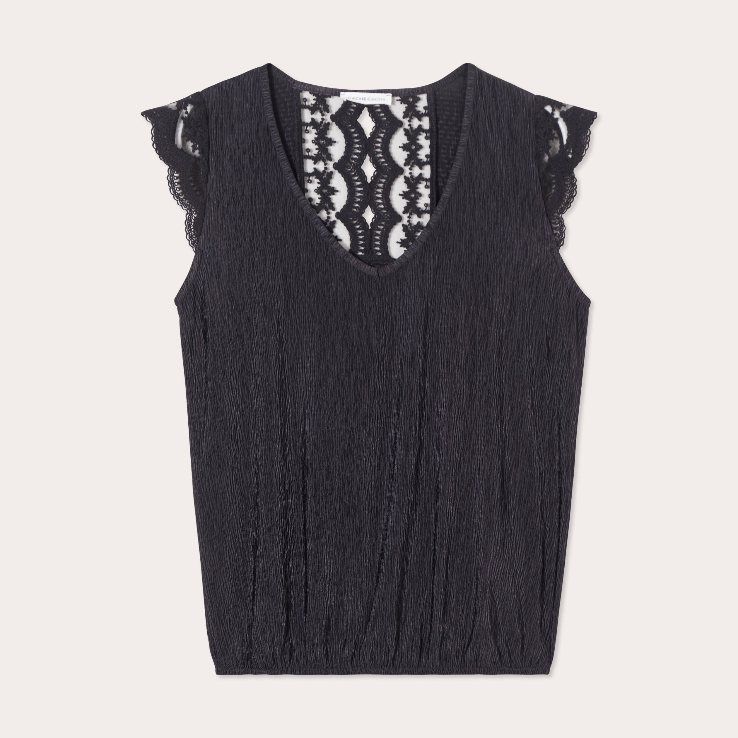 Blouse sans manches pliss&eacute;e noir femme