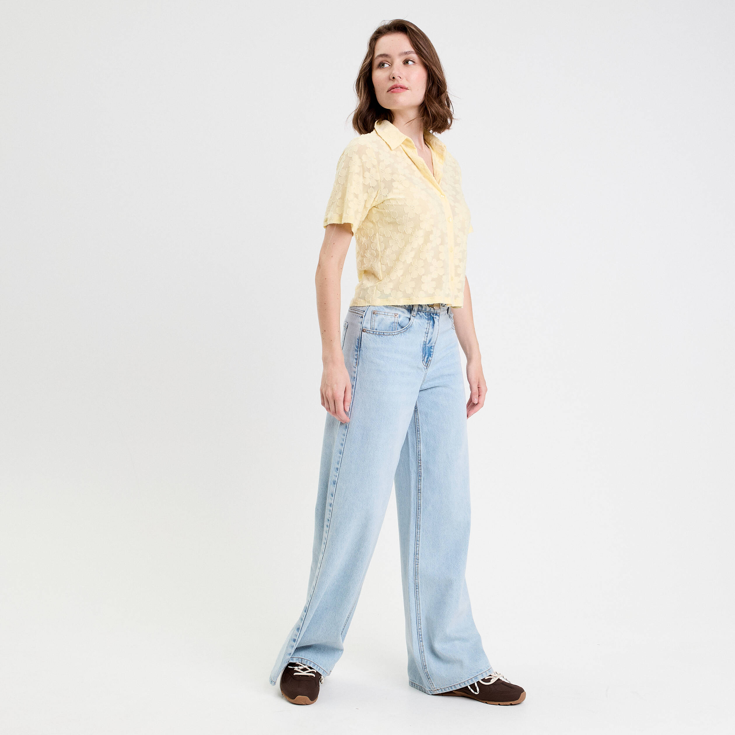 chemise manches courtes jaune clair femme Chemise manches courtes jaune clair femme