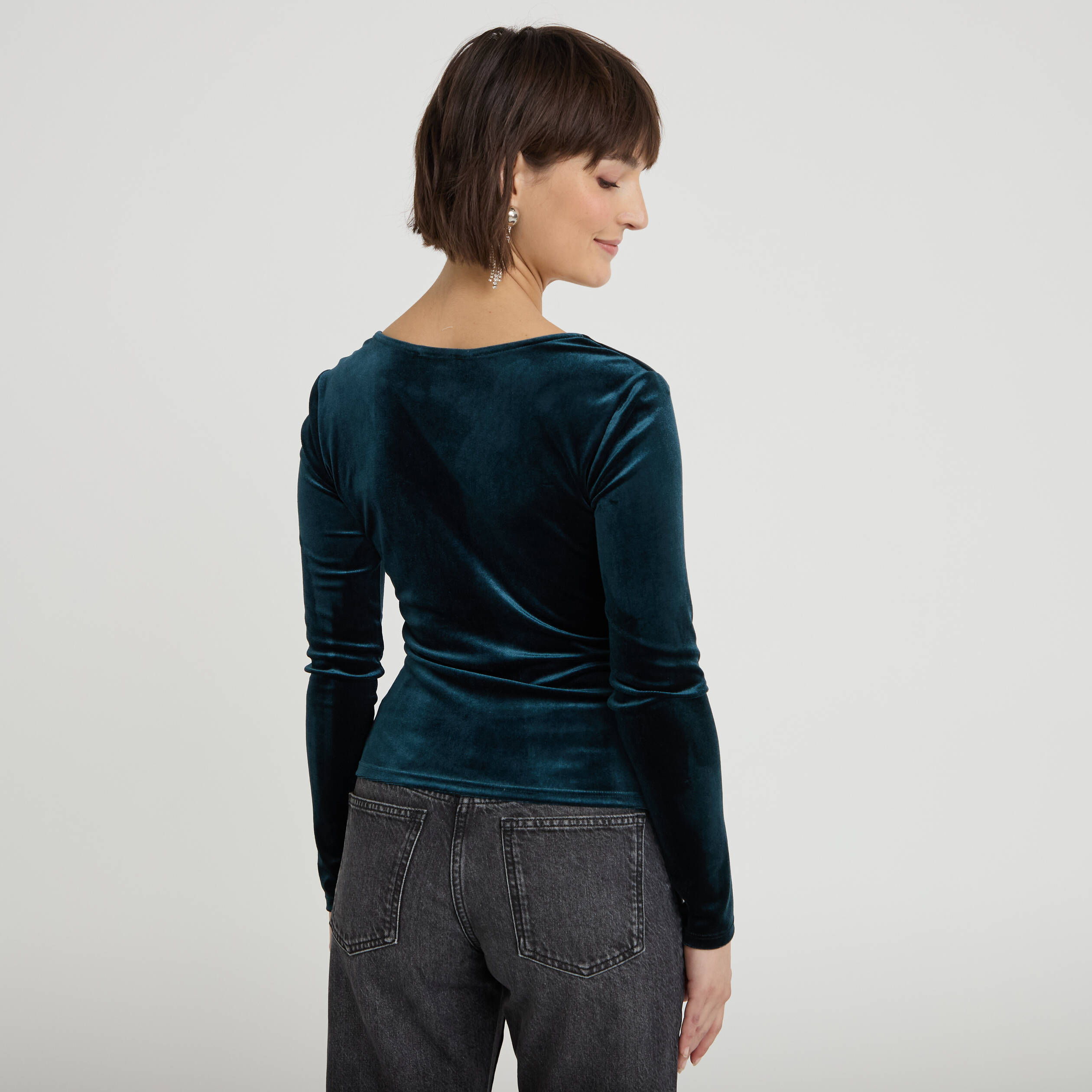 Top ajust&eacute; velours bleu canard femme