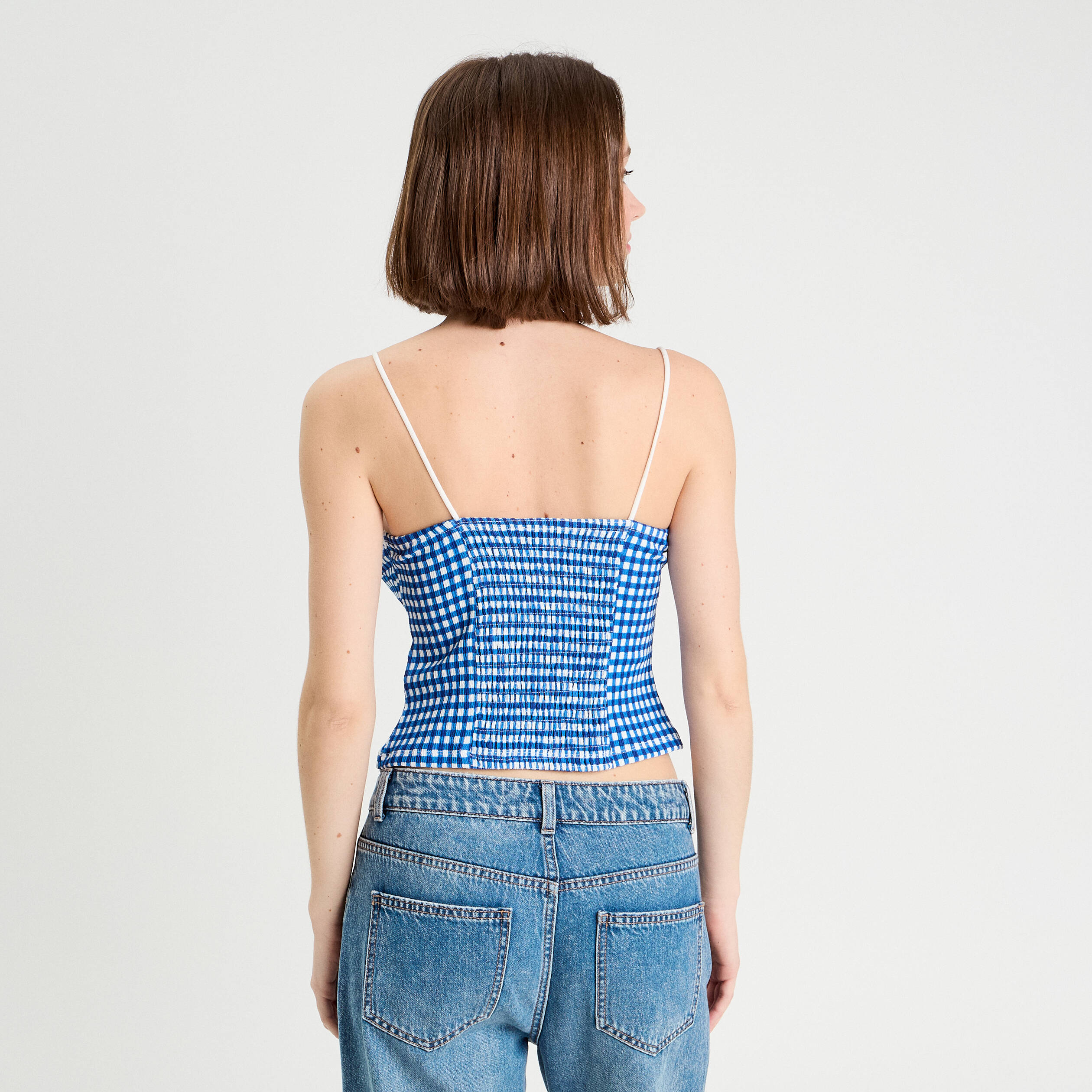 debardeur cropped bretelles bleu electrique femme Débardeur cropped bretelles bleu electrique femme