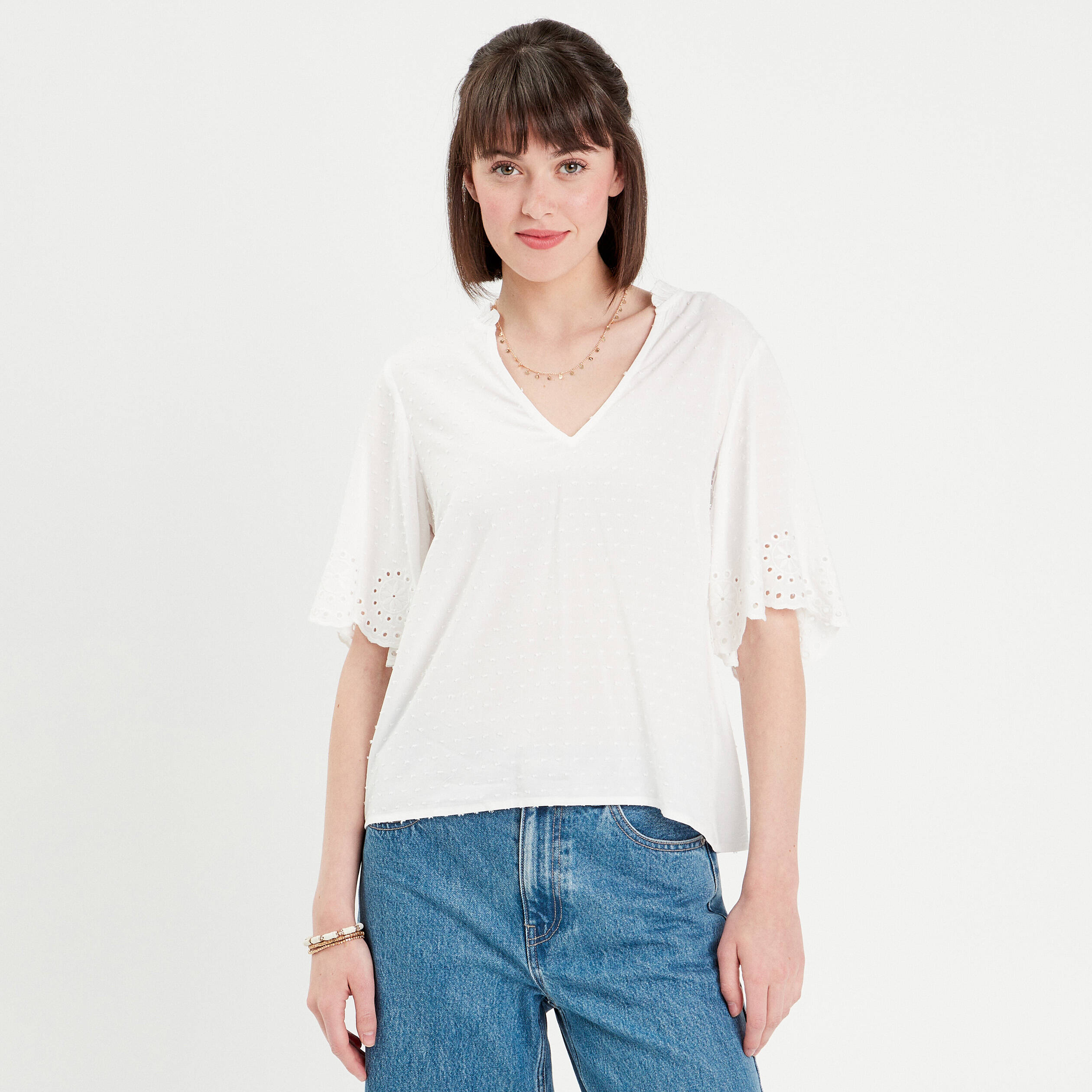 blouse manches courtes brodee blanc femme Blouse manches courtes brodée blanc femme