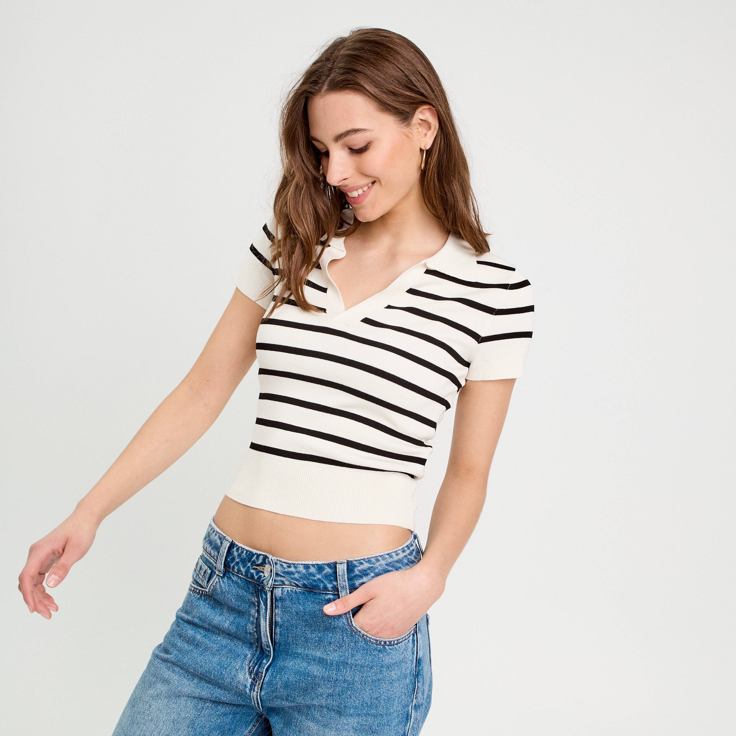 pull manches courtes col polo blanc femme Pull manches courtes col polo blanc femme