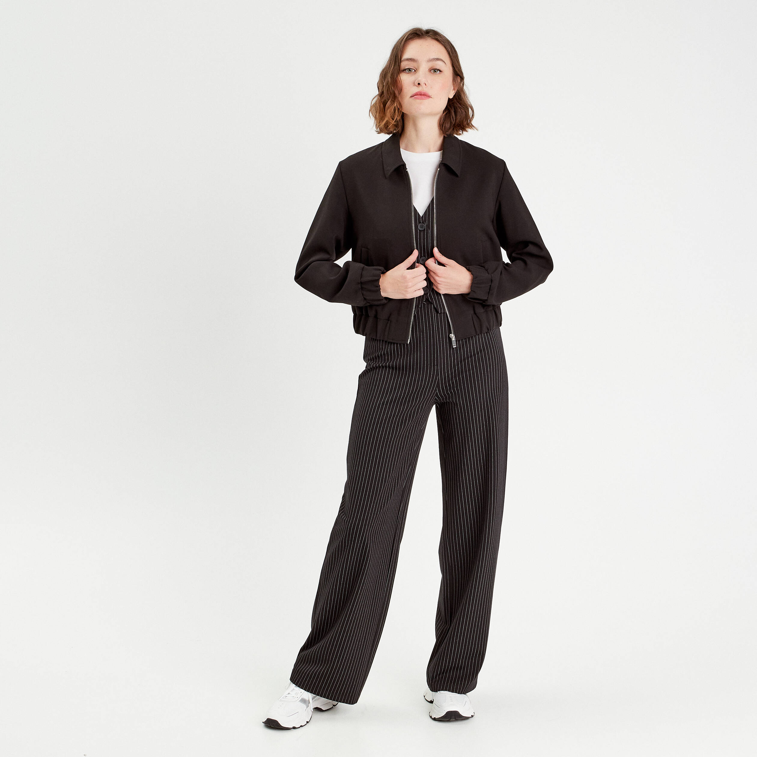 Pantalon large taille haute noir femme
