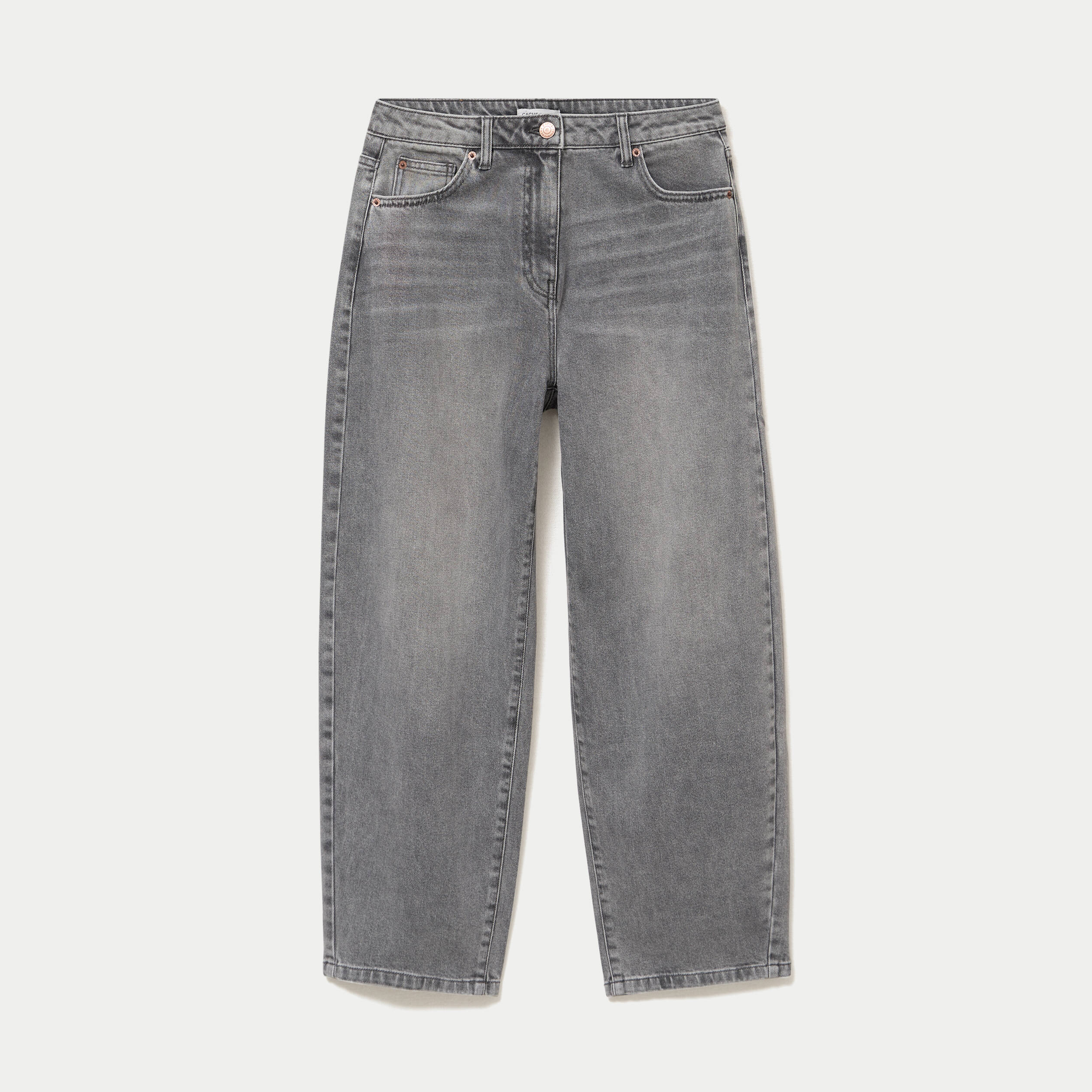 Jean barrel cropped taille standard denim gris femme