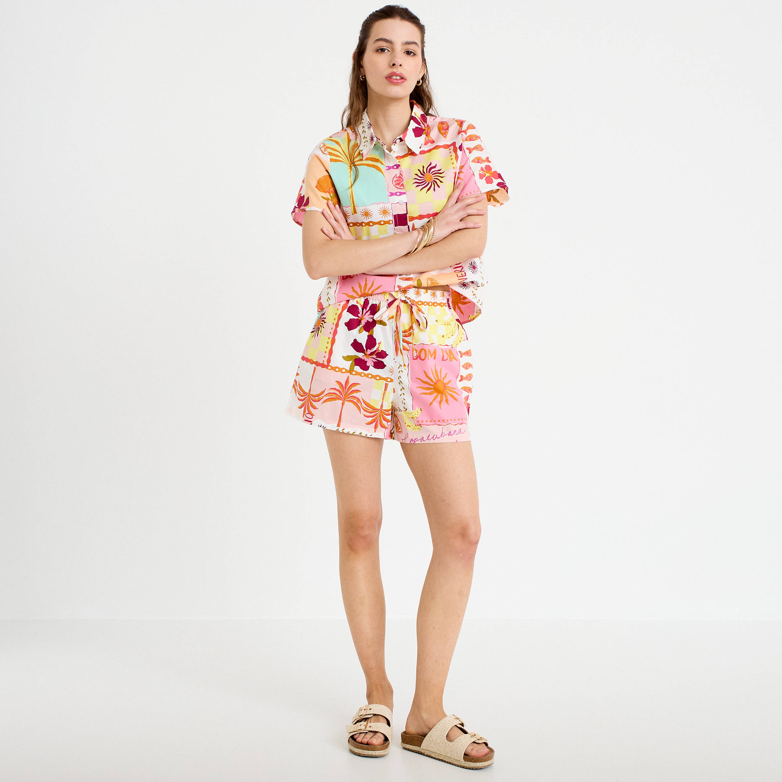 Short coupe droite large blanc femme