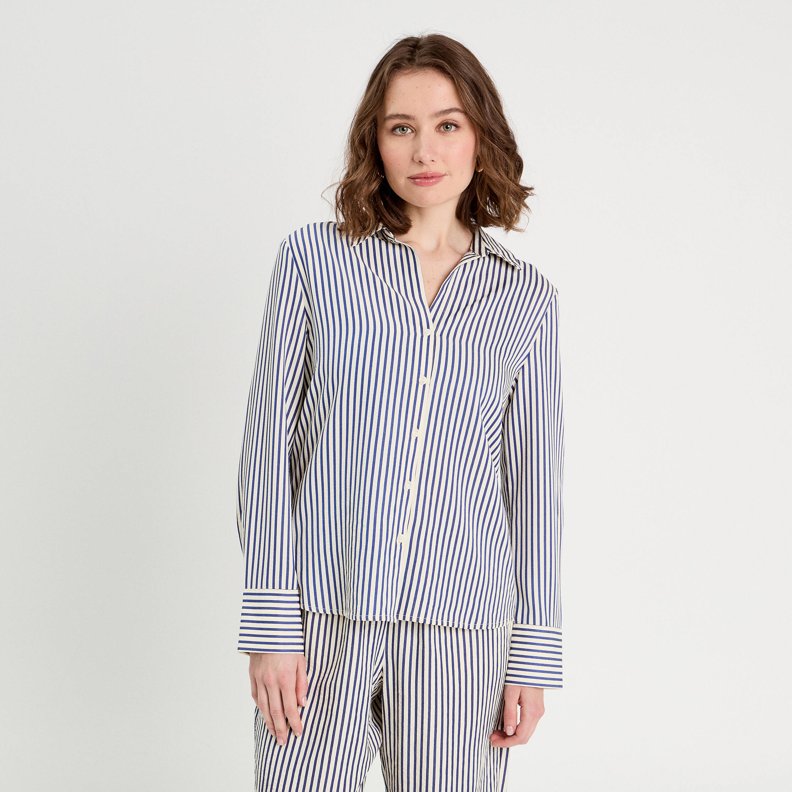 Chemise manches longues bleu marine femme