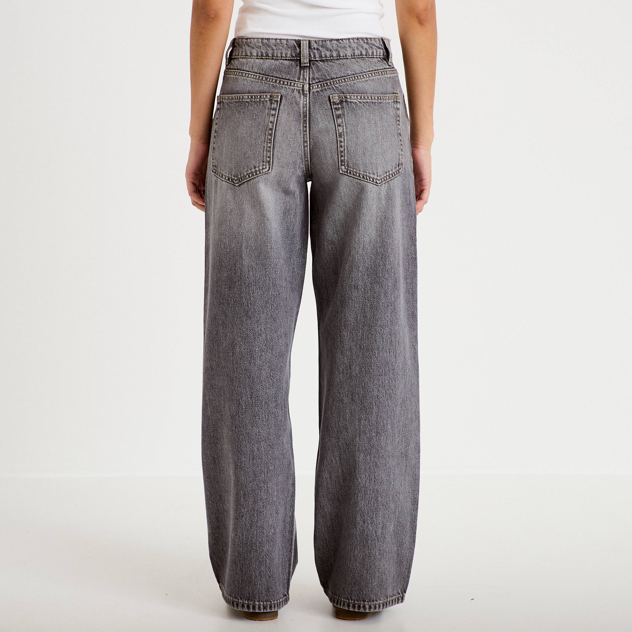 Jean wide leg taille basse denim gris femme