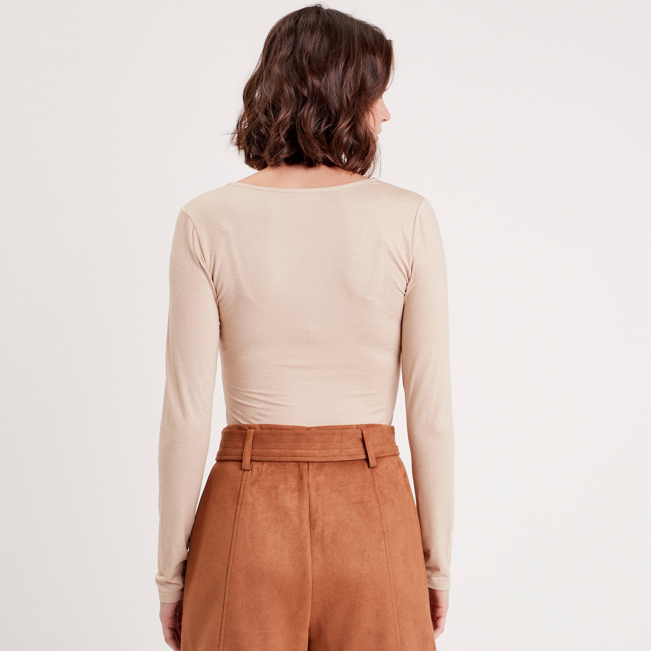 T-shirt thermique col en V plumetis sable femme