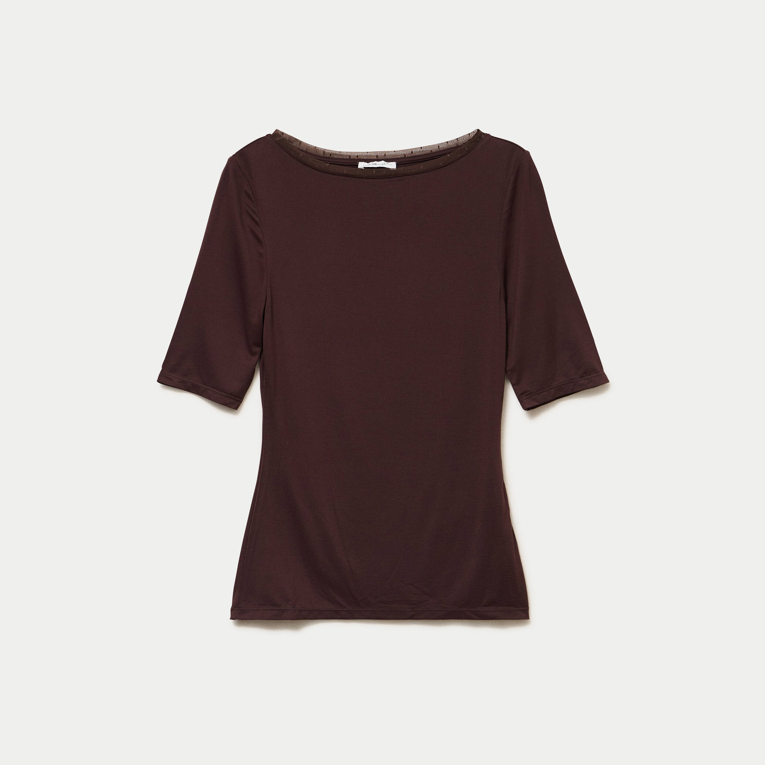 T-shirt ajust&eacute; manches courtes marron fonc&eacute; femme