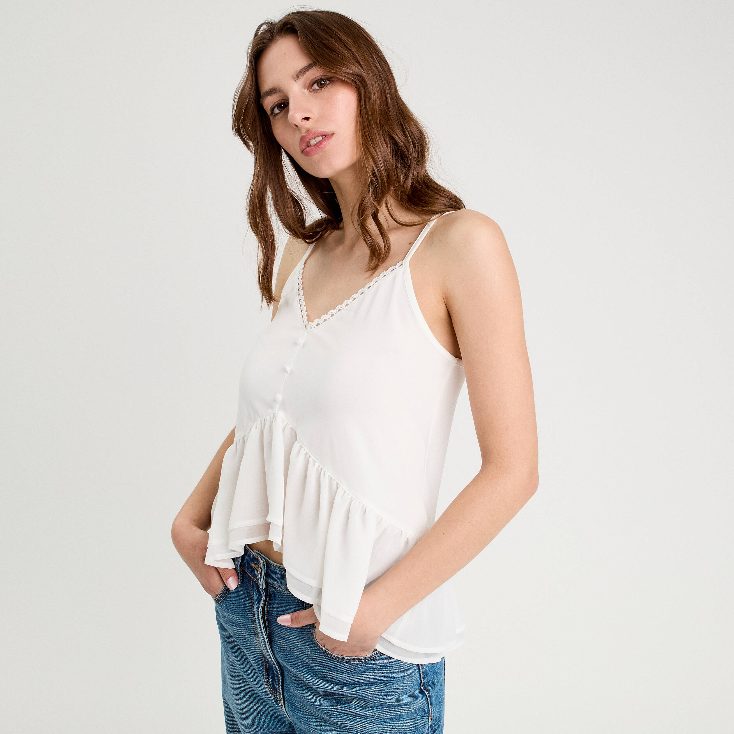 debardeur bretelles fines ecru femme Débardeur bretelles fines ecru femme