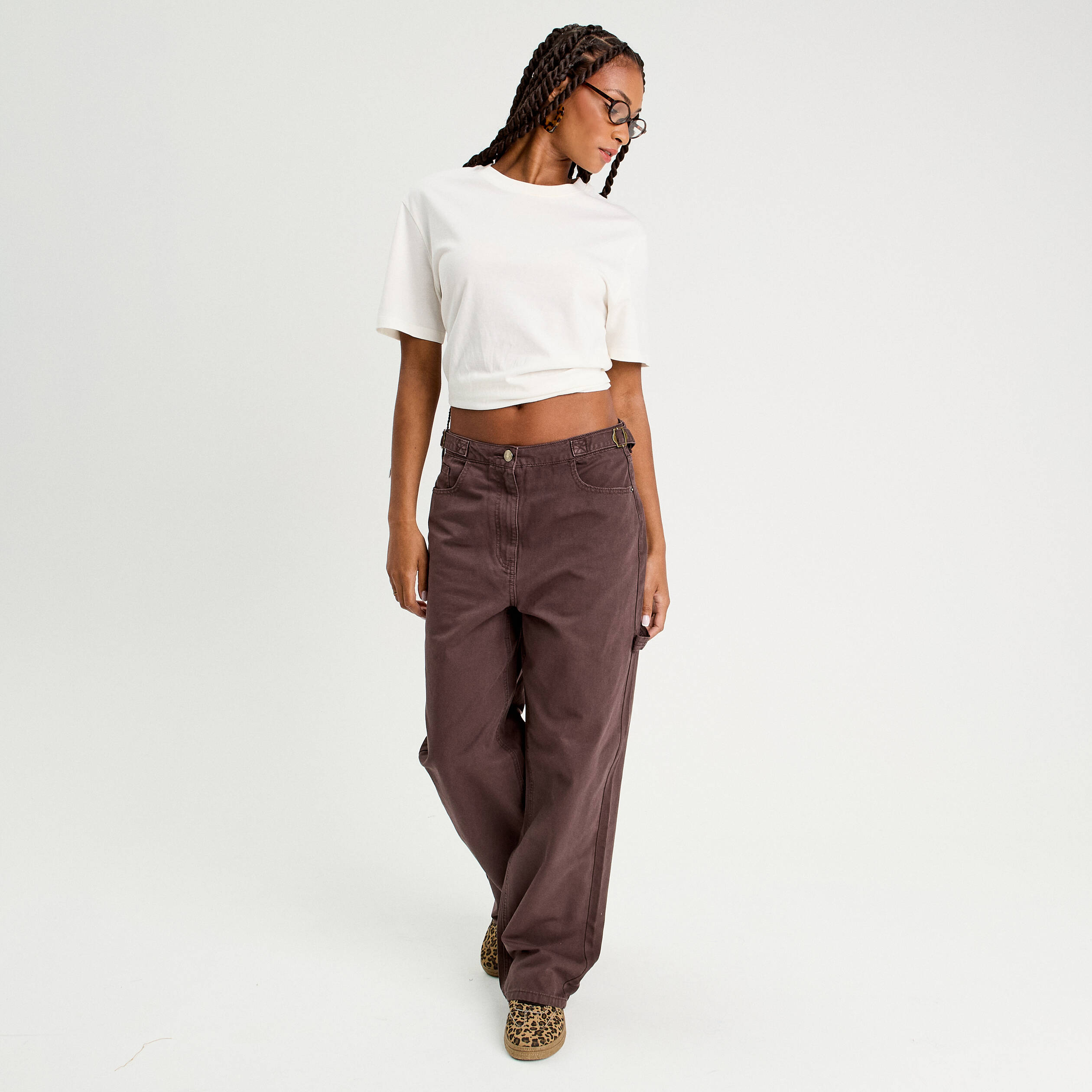 Jean wide leg carpenter marron foncé femme