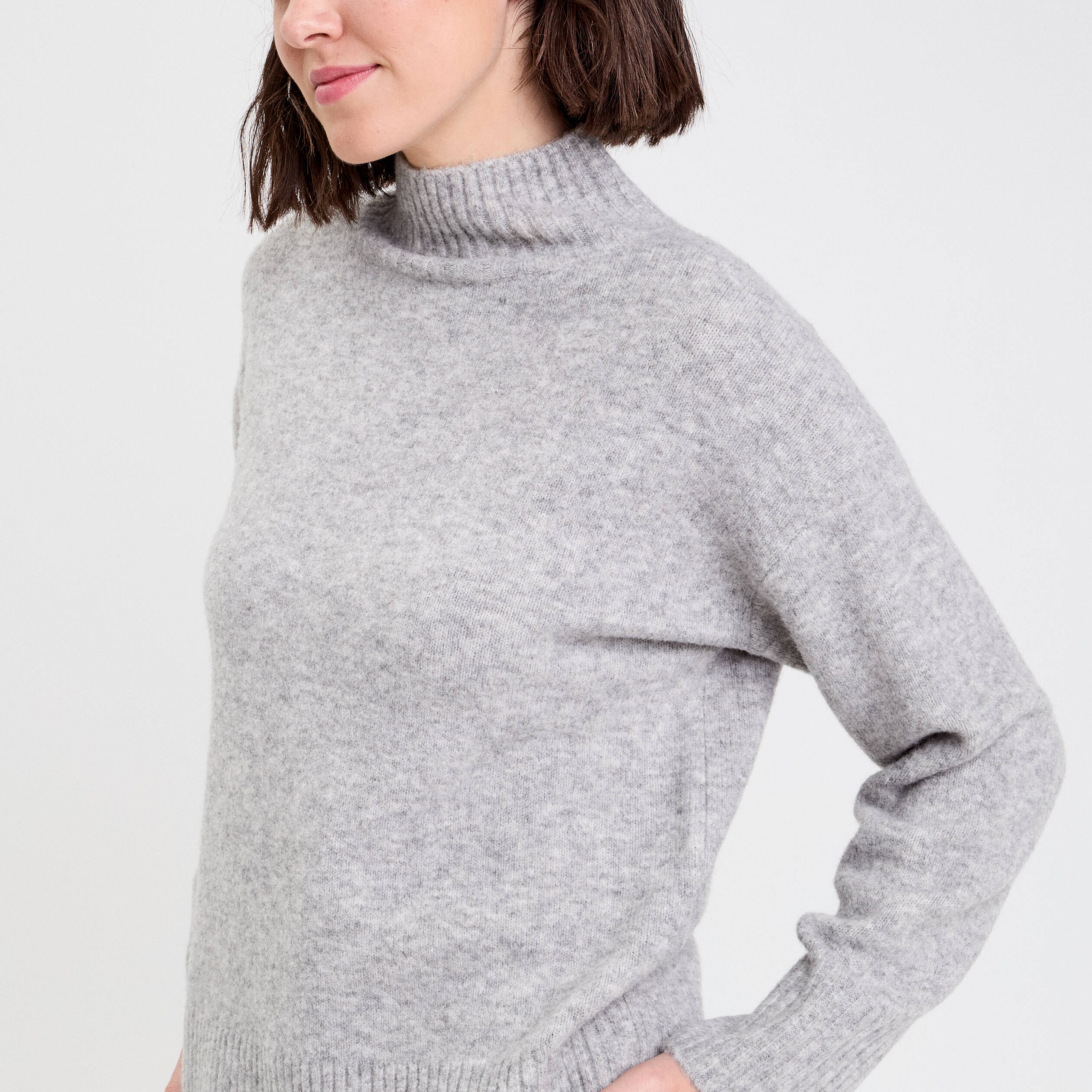 Pull col roulé manches longues gris clair femme Vibs