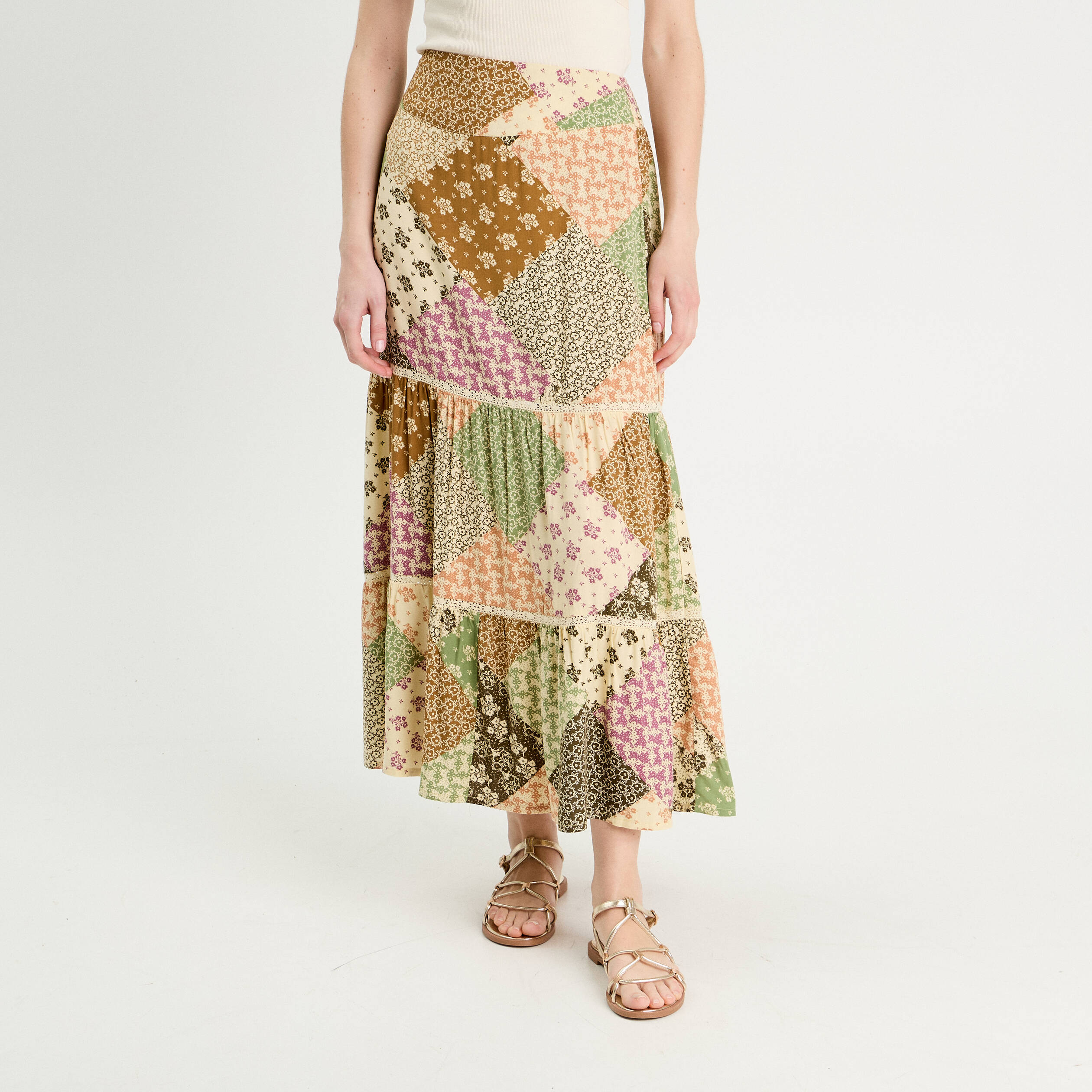 jupe longue evasee beige femme Jupe longue évasée beige femme
