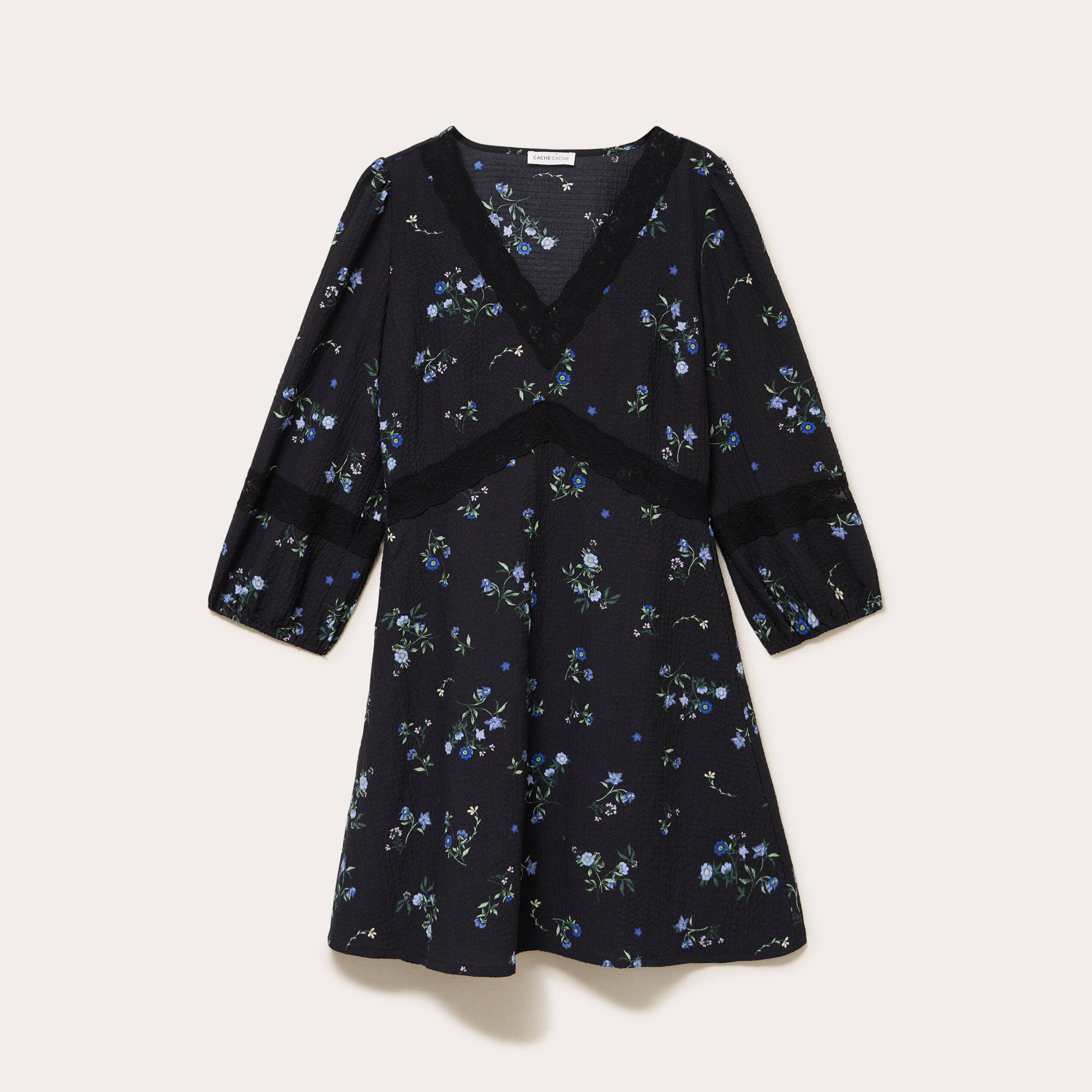 Robe &eacute;vas&eacute;e col v manches longues noir femme