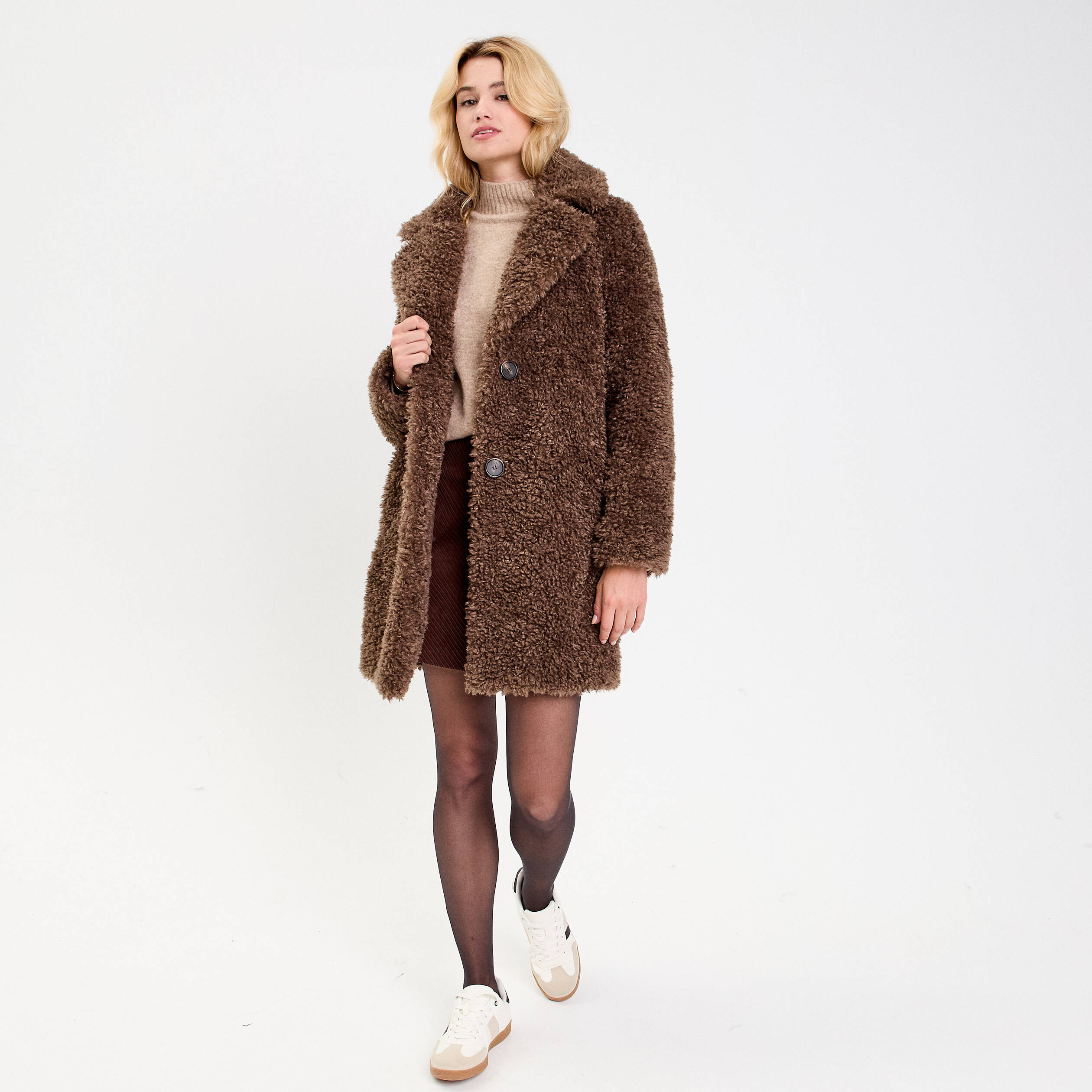 Manteau fausse fourrure marron femme