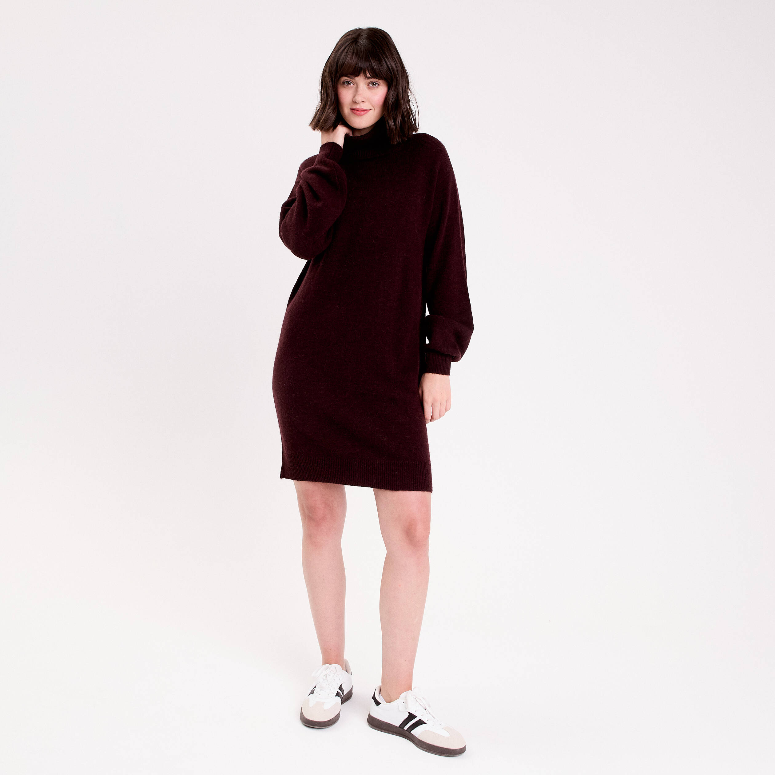 Robe pull col roul&eacute; rouge fonc&eacute; femme