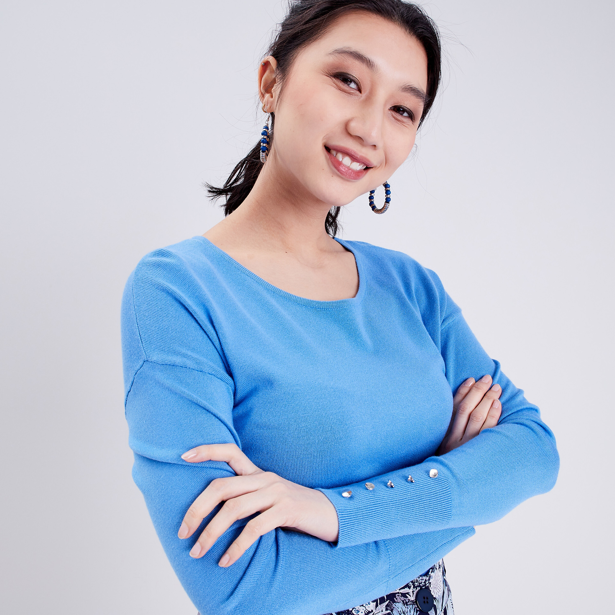 Pull avec dos ouvert bleu femme