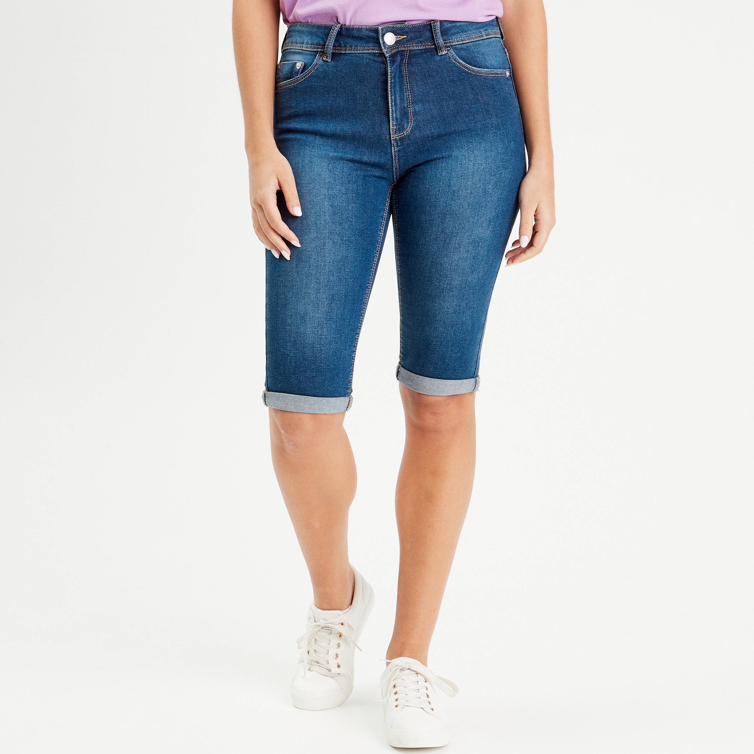Bermuda slim en jean denim stone femme