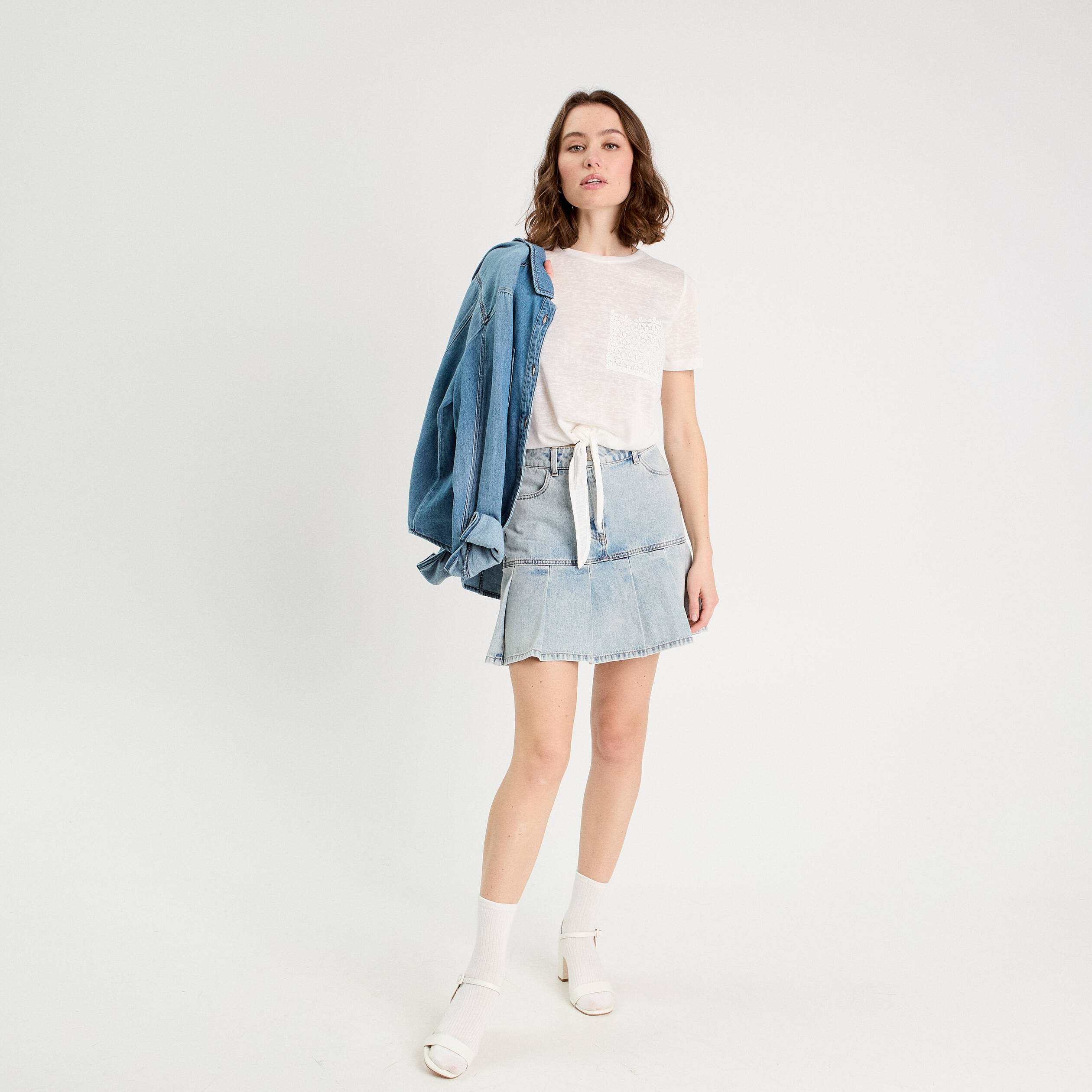t shirt detail noeud ecru femme T-shirt détail noeud ecru femme