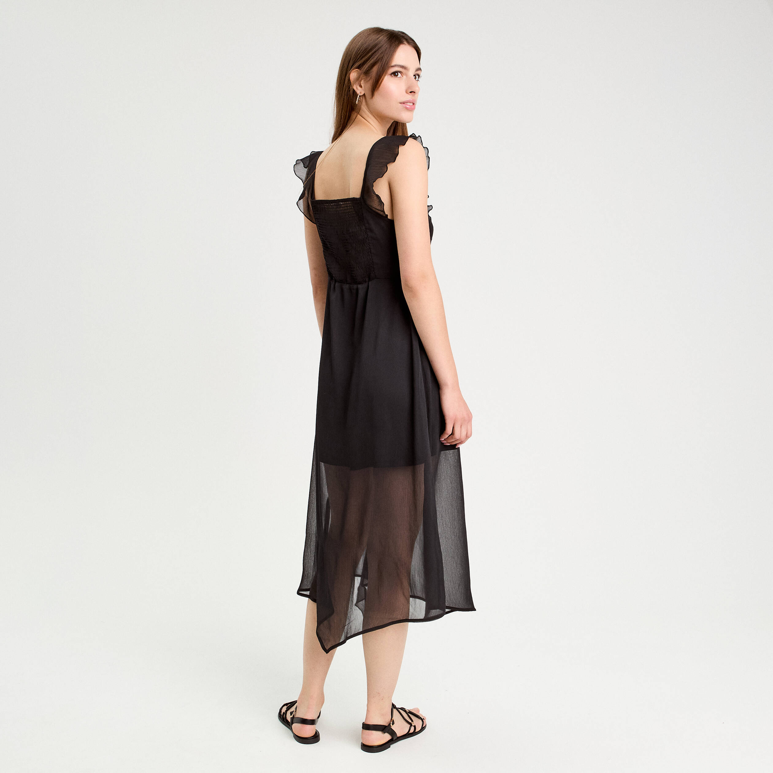 robe longue evasee volants noir femme Robe longue évasée volants noir femme