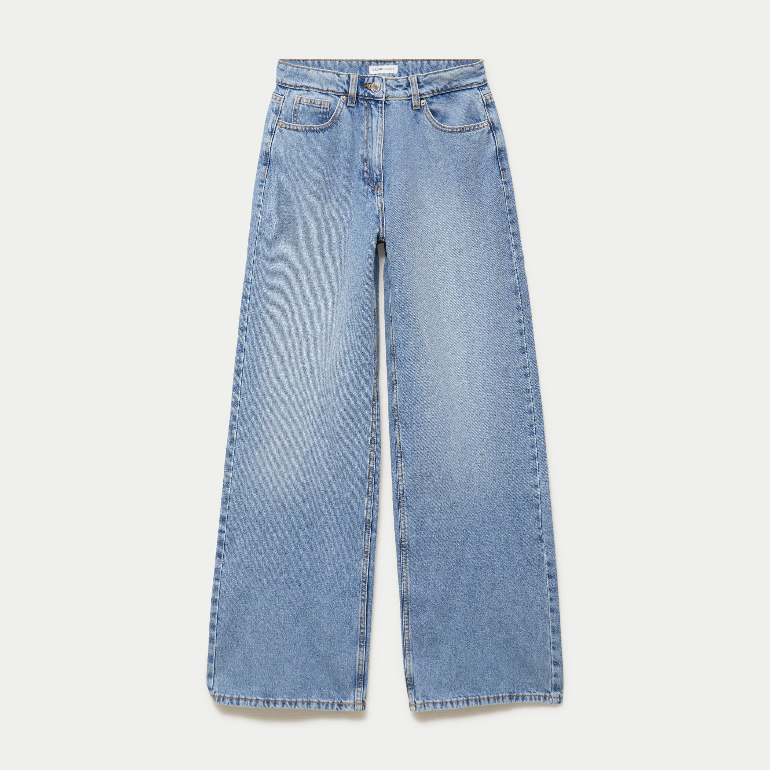 Jeans wide leg taille haute denim double stone femme