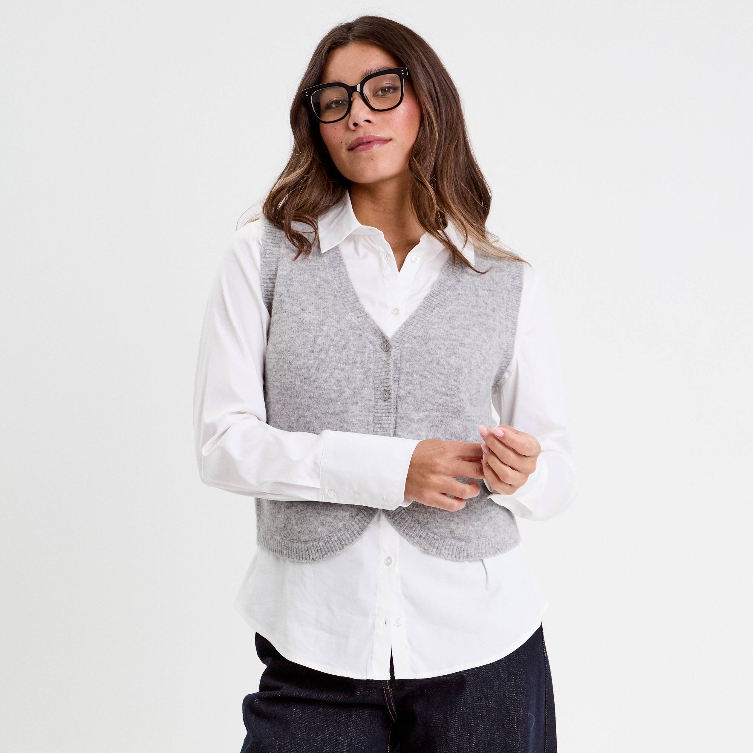 gilet sans manches ajuste gris clair femme Gilet sans manches ajusté gris clair femme