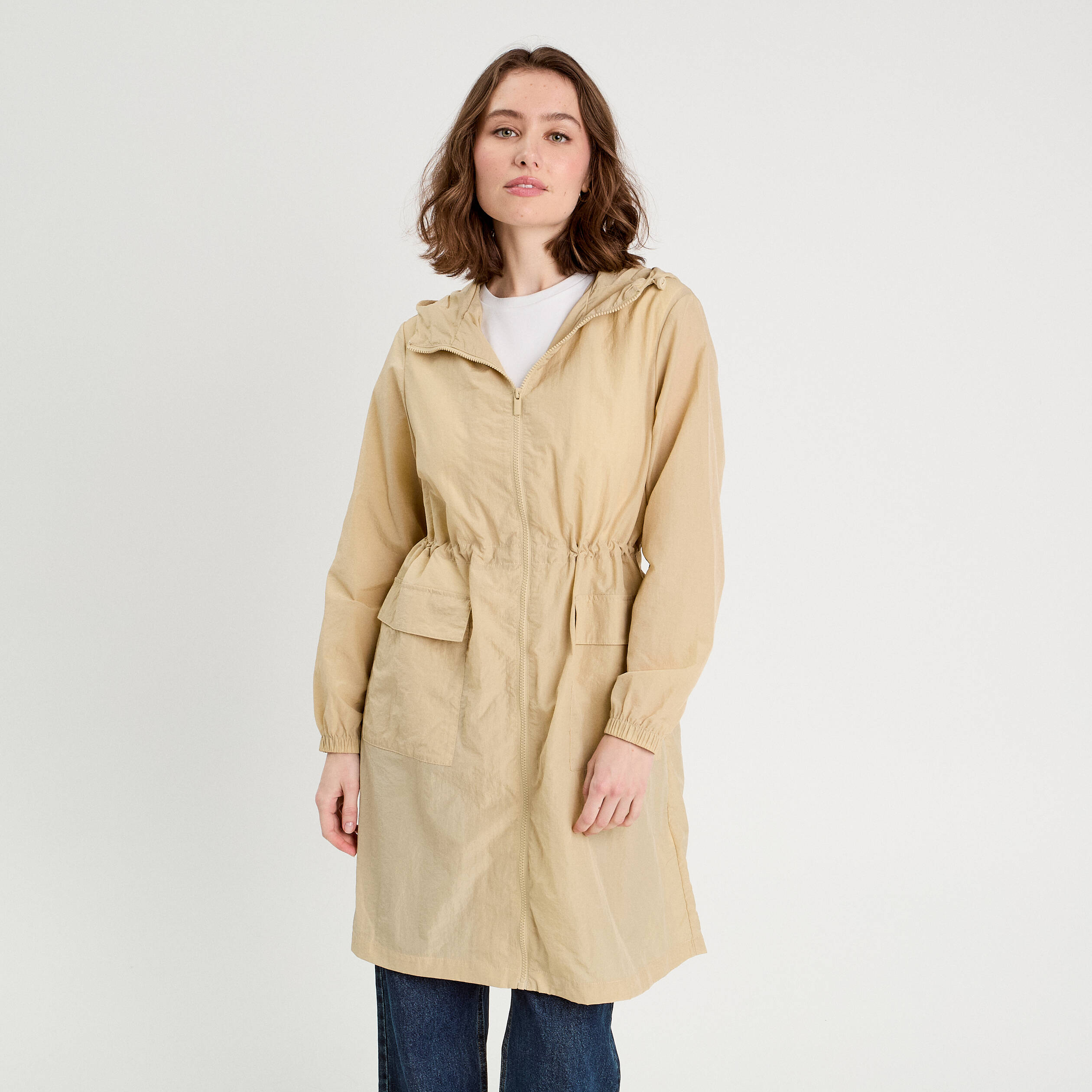 Parka d&eacute;perlante 2-en-1 avec pochette vert kaki femme