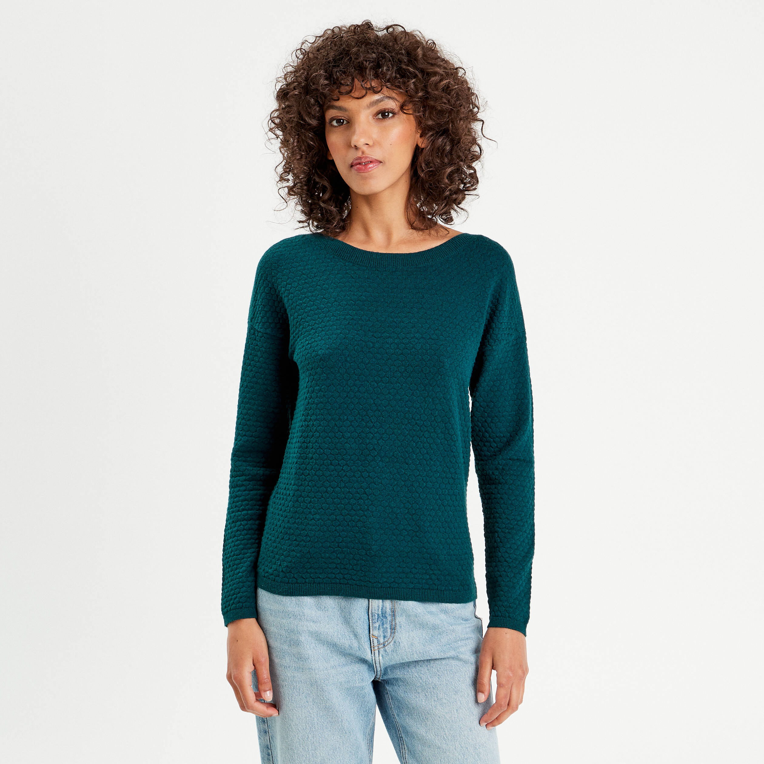 Pull col rond bleu petrole femme Vibs