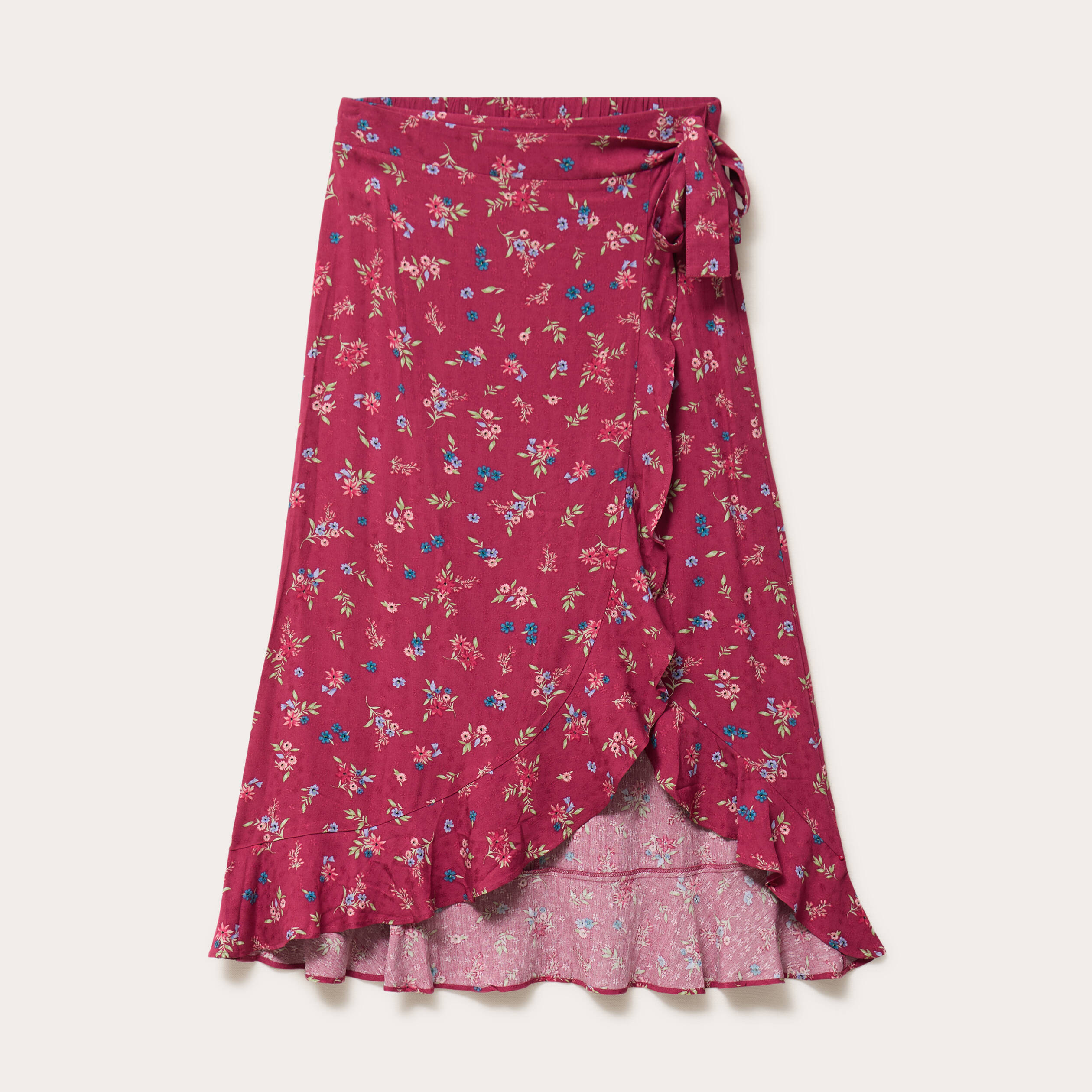 Jupe longue portefeuille rose framboise femme