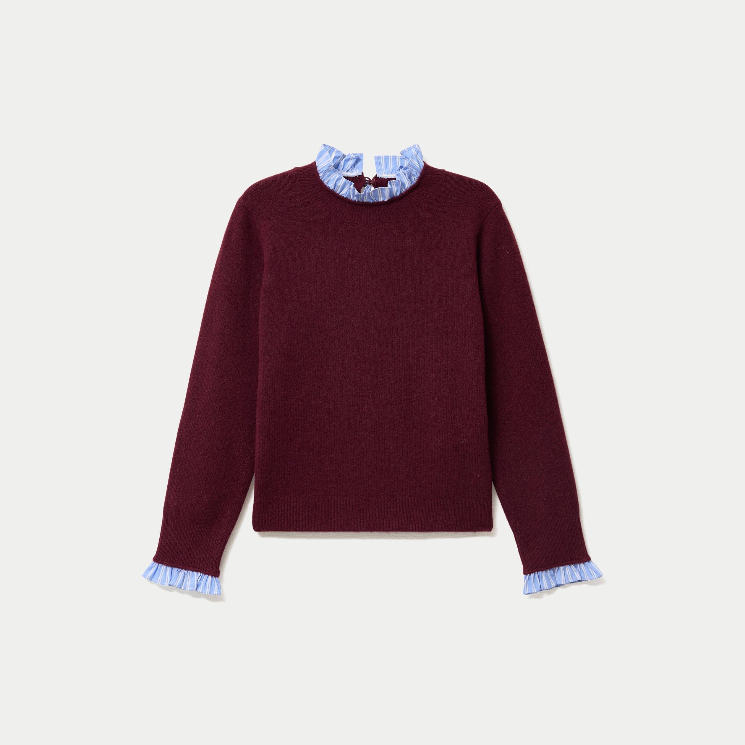 Pull col chemise manches longues bordeaux femme