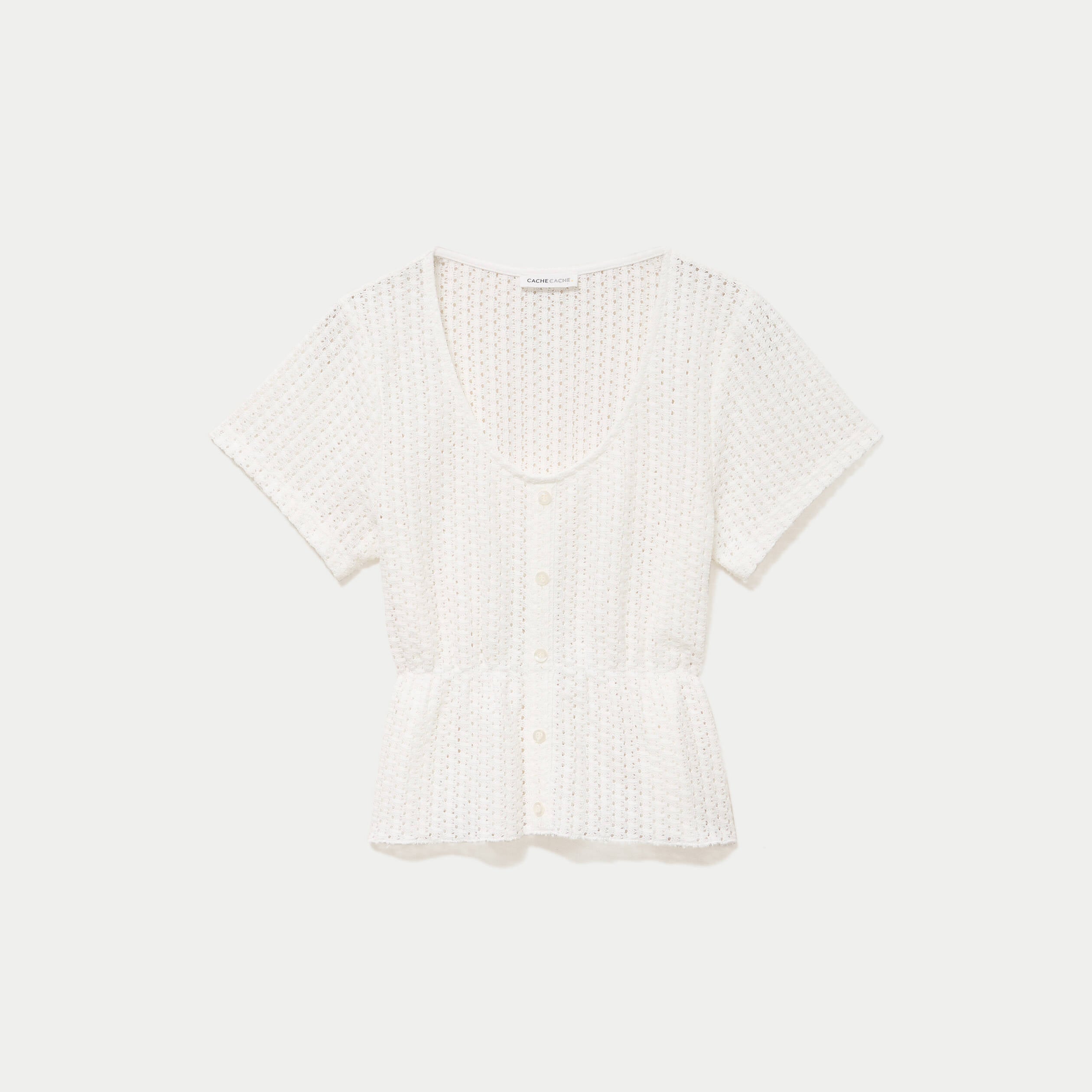 Top crochet manches courtes ecru femme